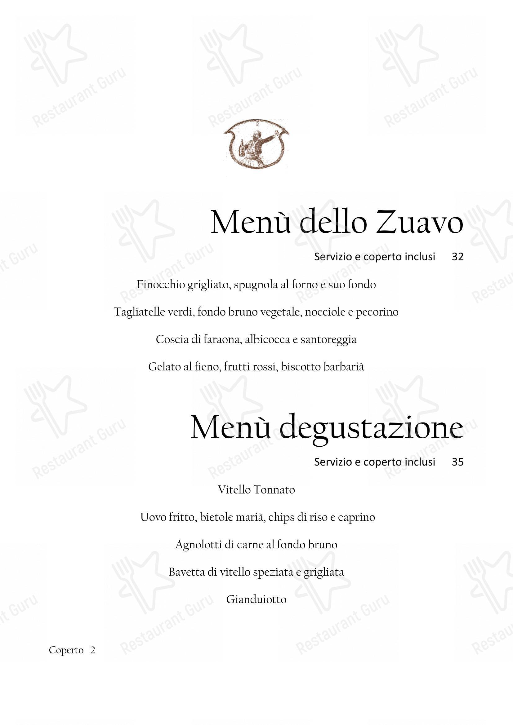 Takeaway Menu per Il Nuovo Zuavo ristorante