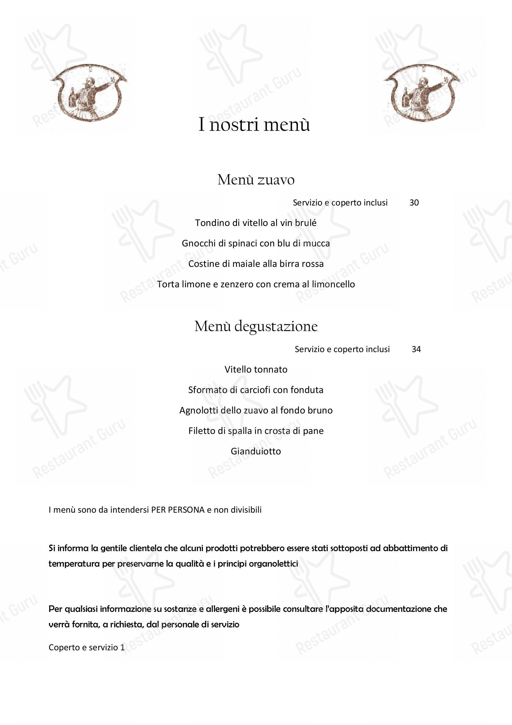 Il Nuovo Zuavo in Cuneo - Menu Dinner