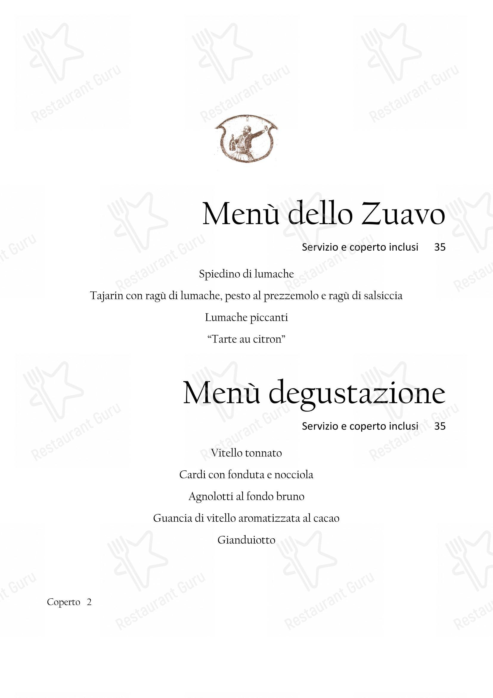 Takeaway Menu per Il Nuovo Zuavo in Cuneo