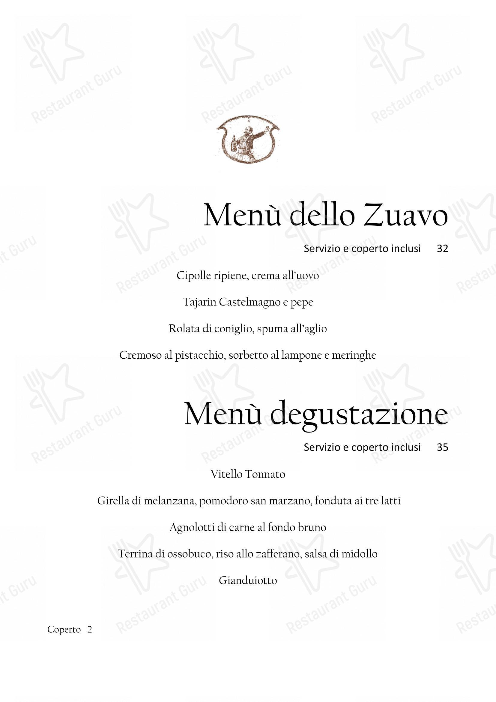 Menu di Il Nuovo Zuavo - pasti e bevande