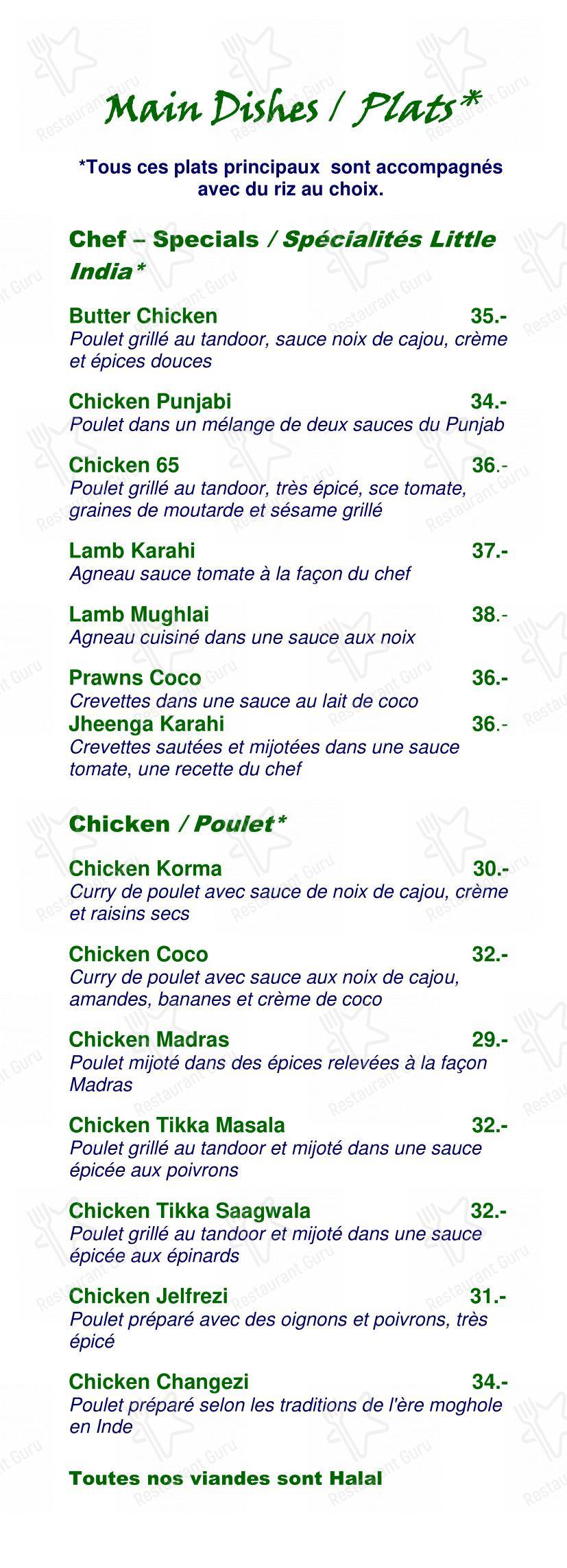 Menu pour Little India - Menu bar