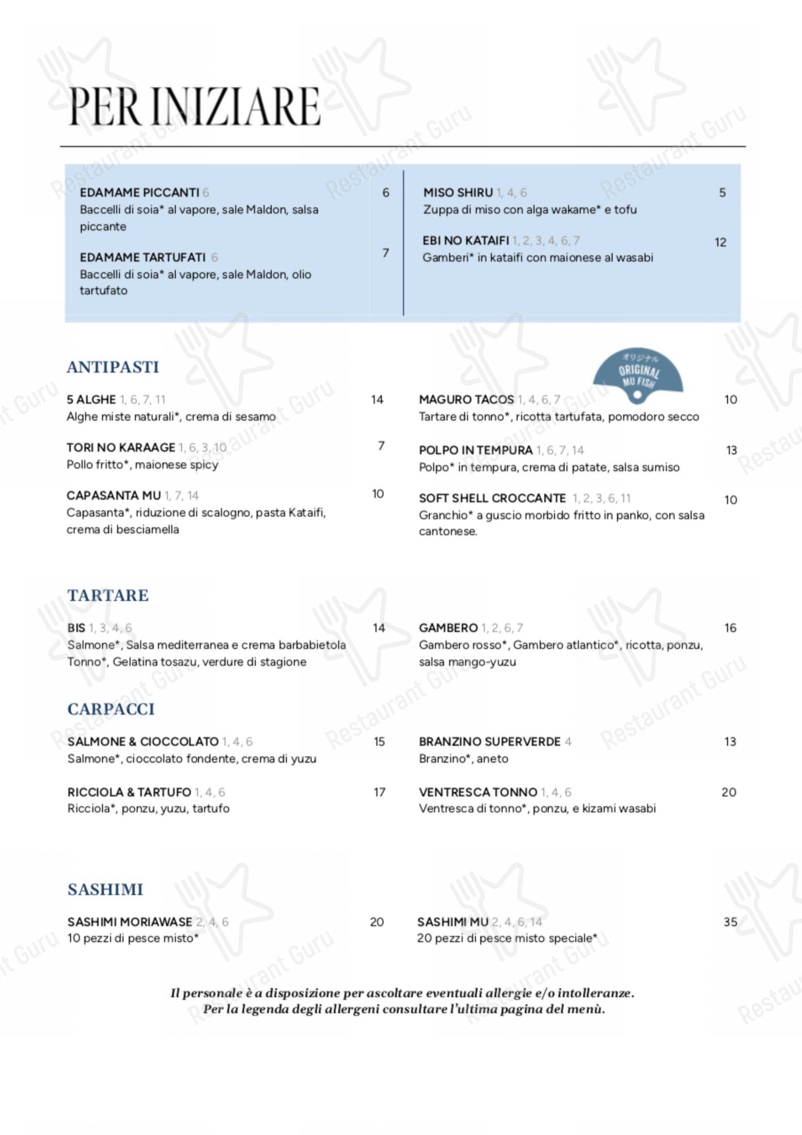 菜单 per MU dimsum in Milano