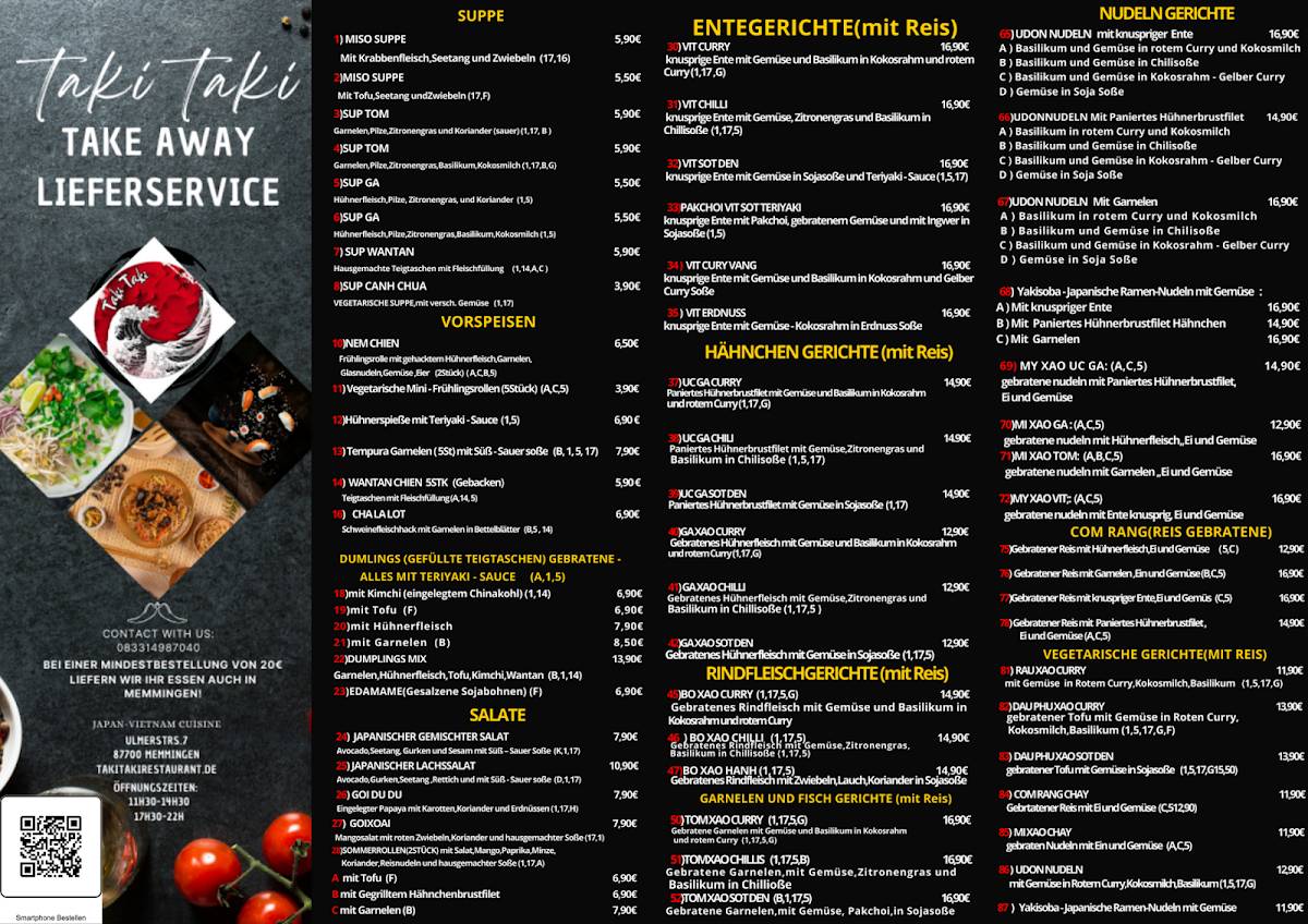Speisekarte von Taki Taki Restaurant, Memmingen