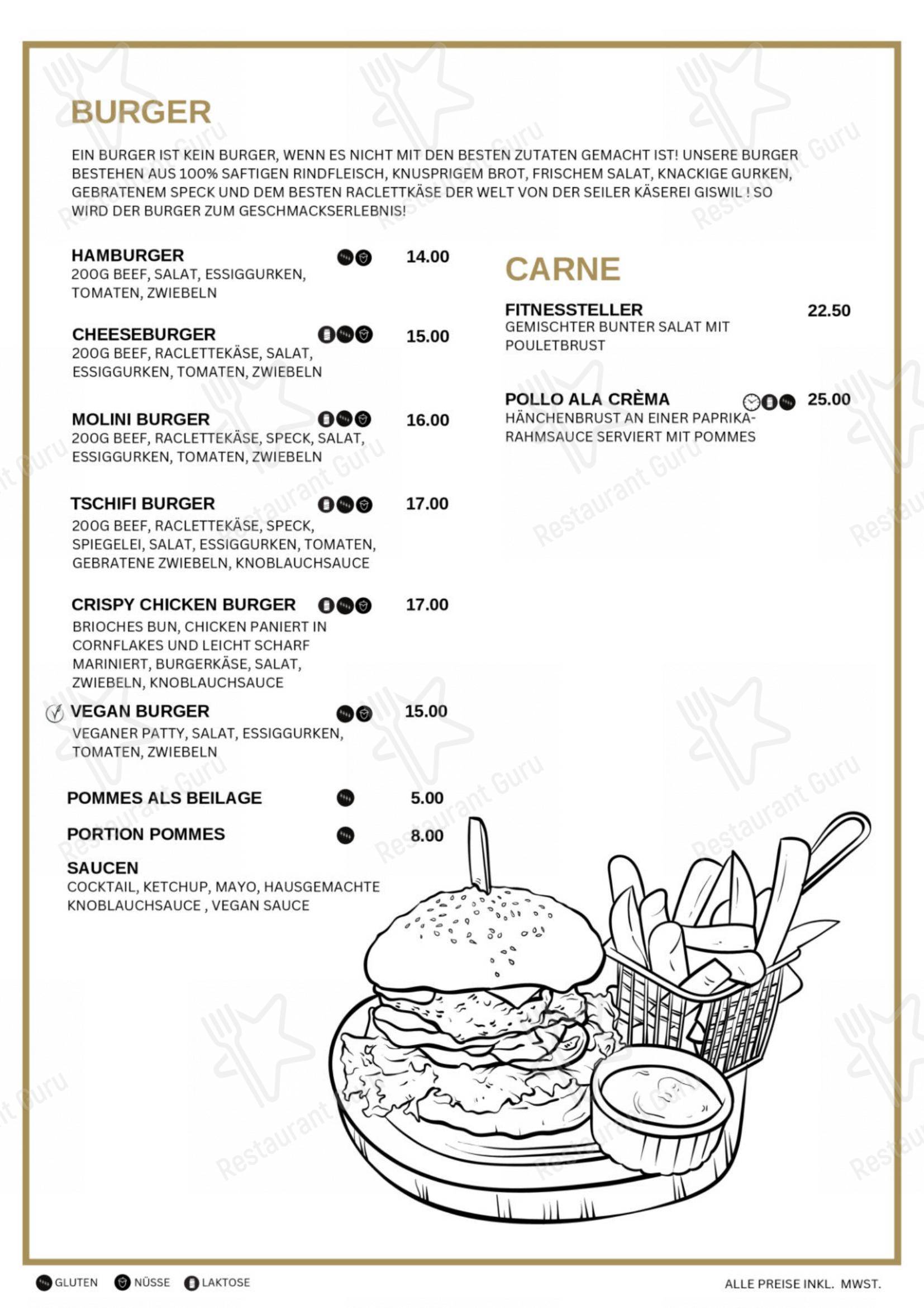 Menu bar per Molini Ristorante & Pizzeria Sarnen in Sarnen
