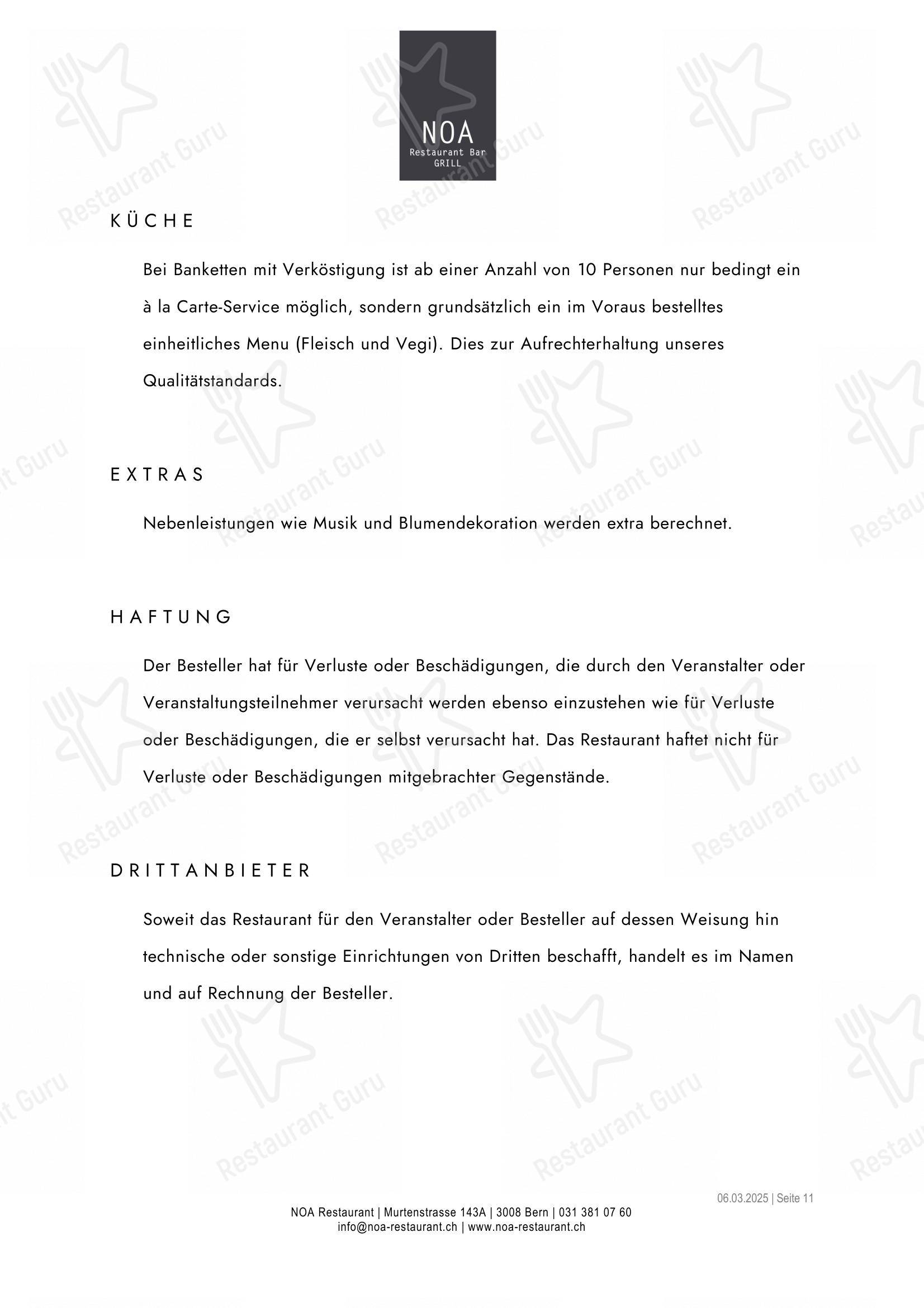 Основное меню per Noa ristorante con griglia