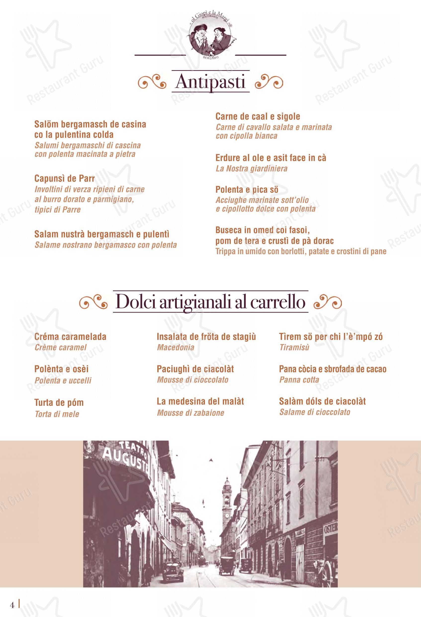 Menu per Ol Giopì e la Margi ristorante tipico bergamasco ristorante