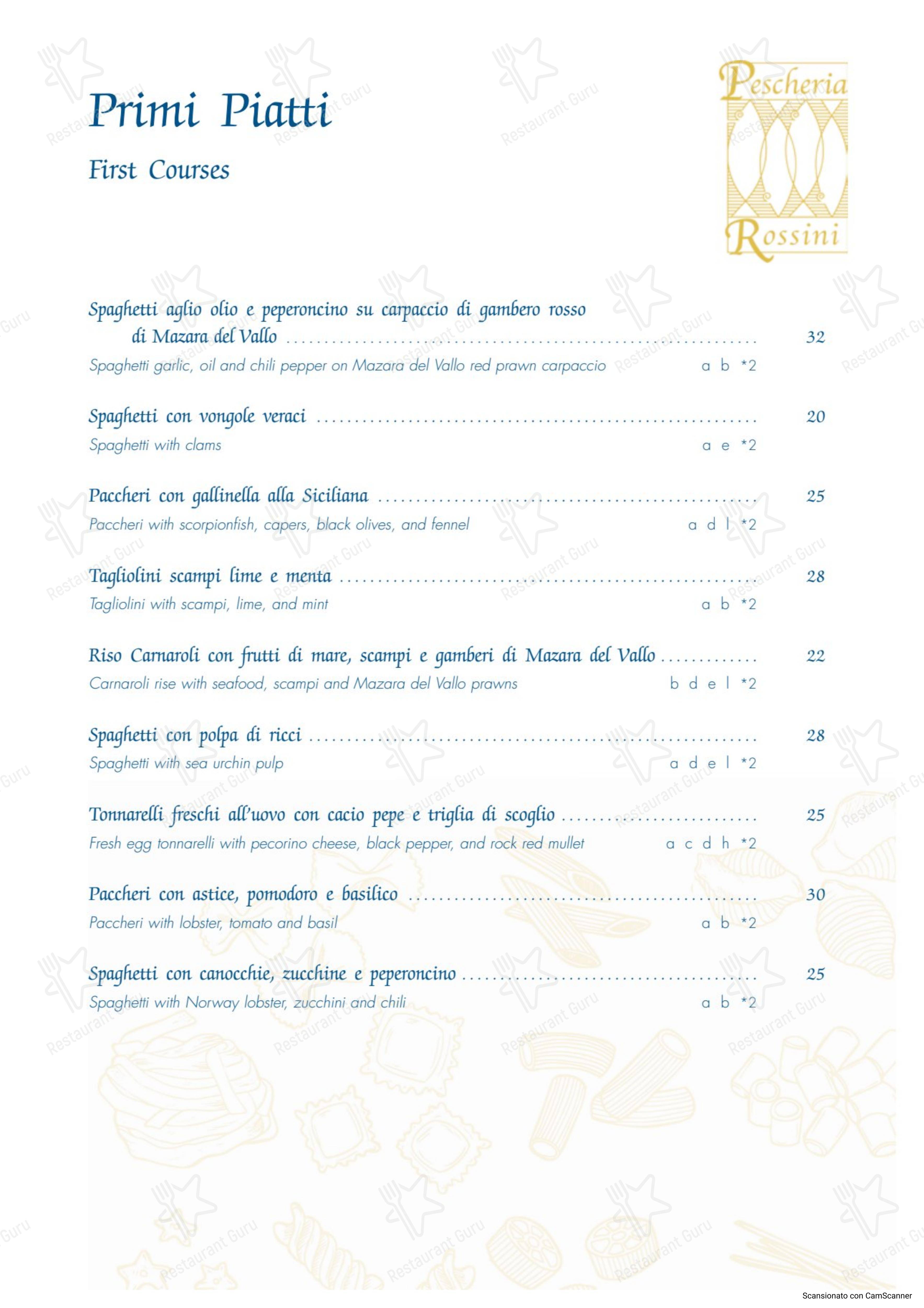 Menu pour Pescheria Rossini dans Rome