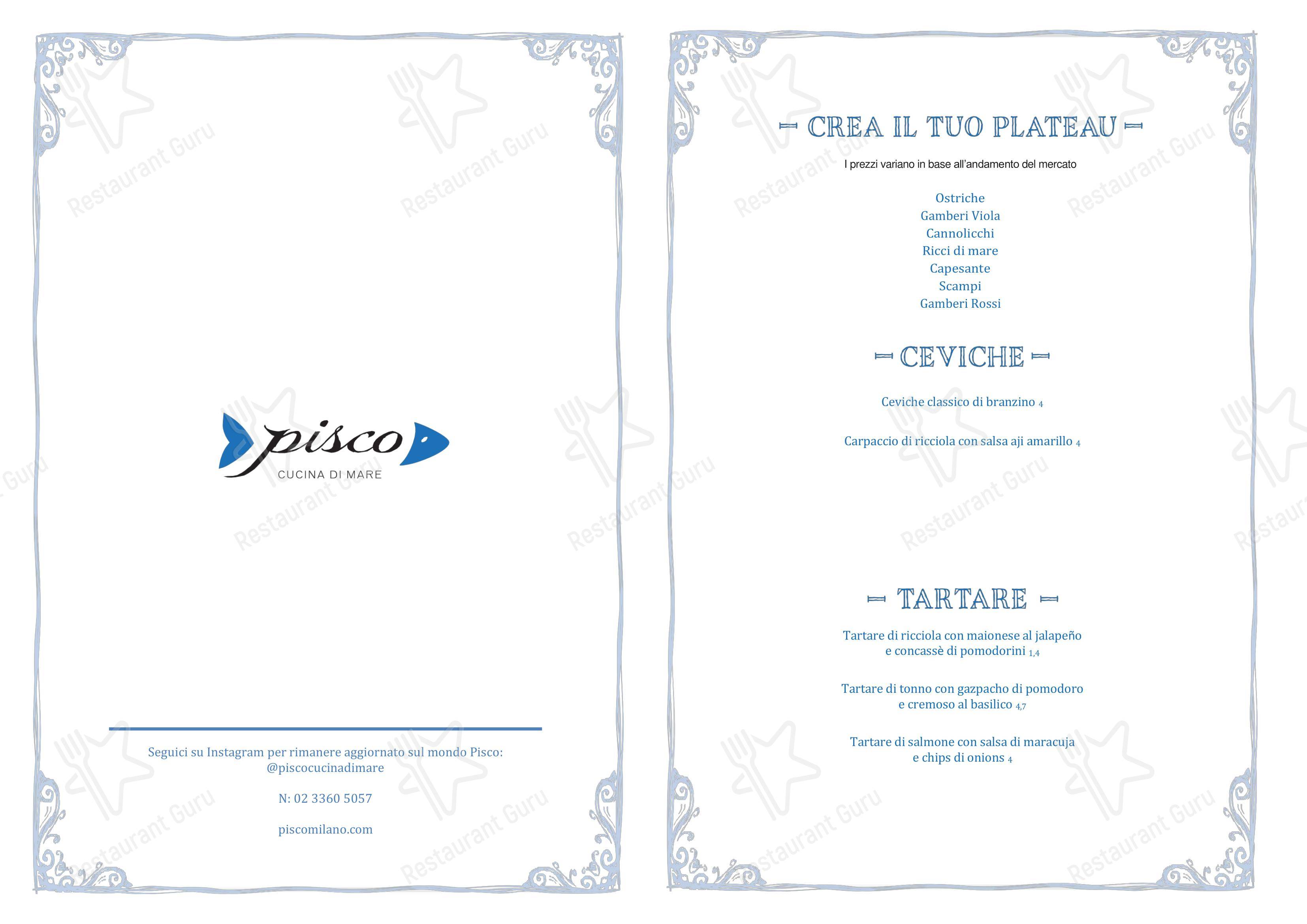 Menu per Pisco Cucina di Mare in Milano