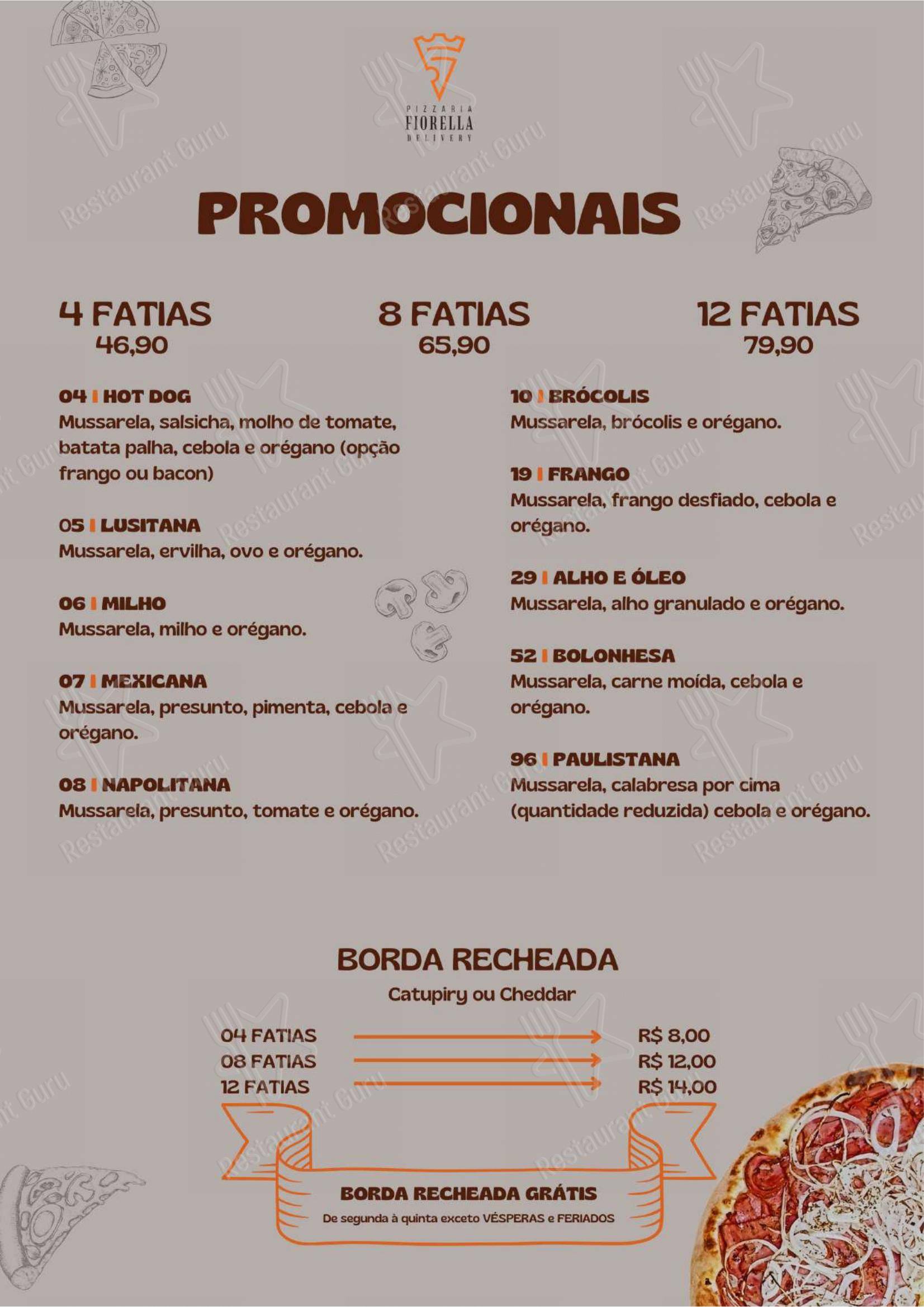 Menu para Pizzaria Fiorella restaurante