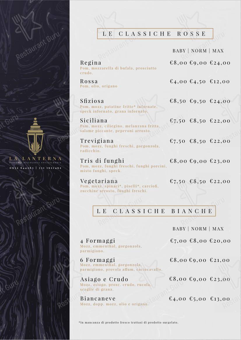 Menu di Pizzeria La Lanterna - Menu