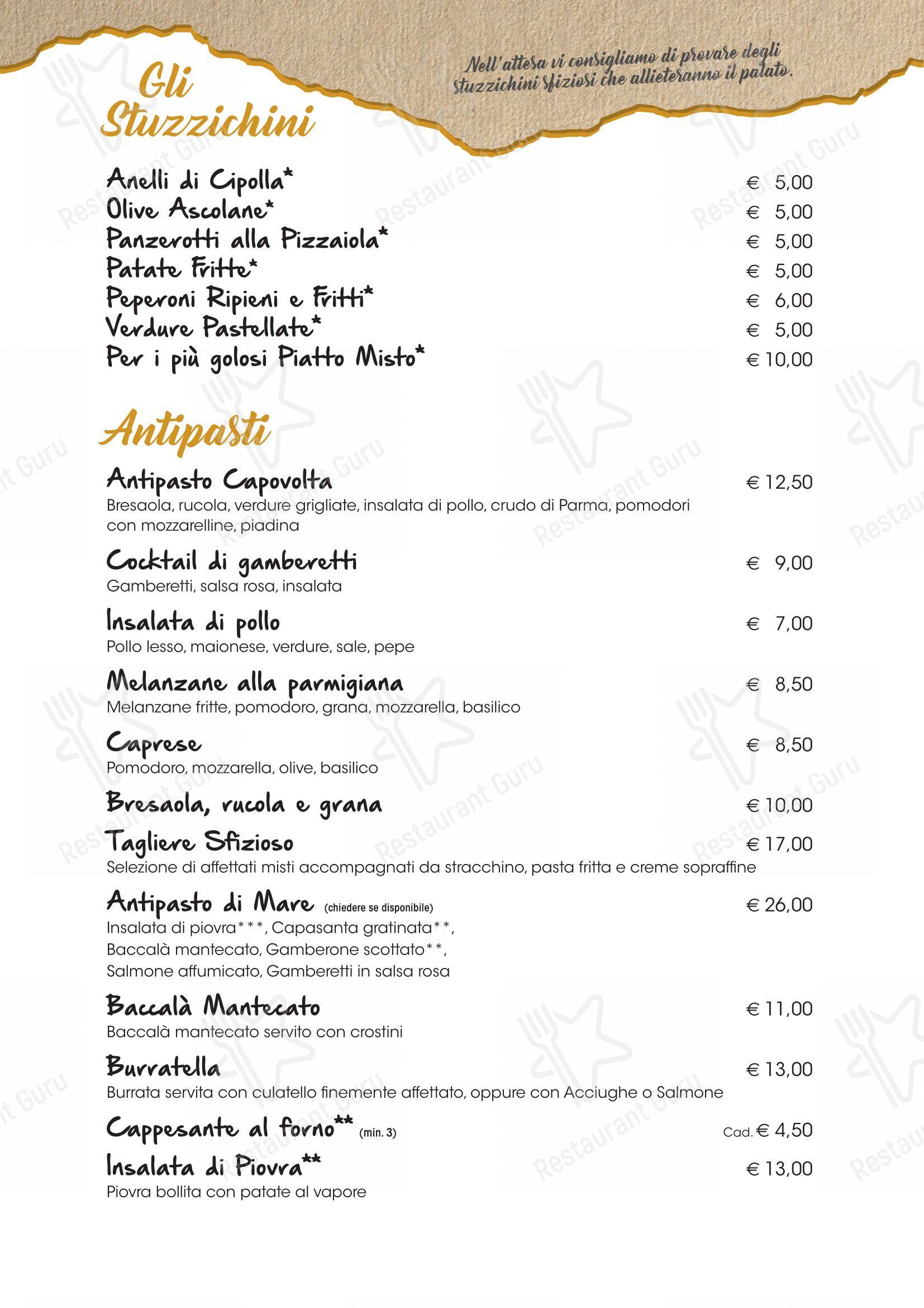 Menu per Pizzeria Ristorante Capovolta pizzeria