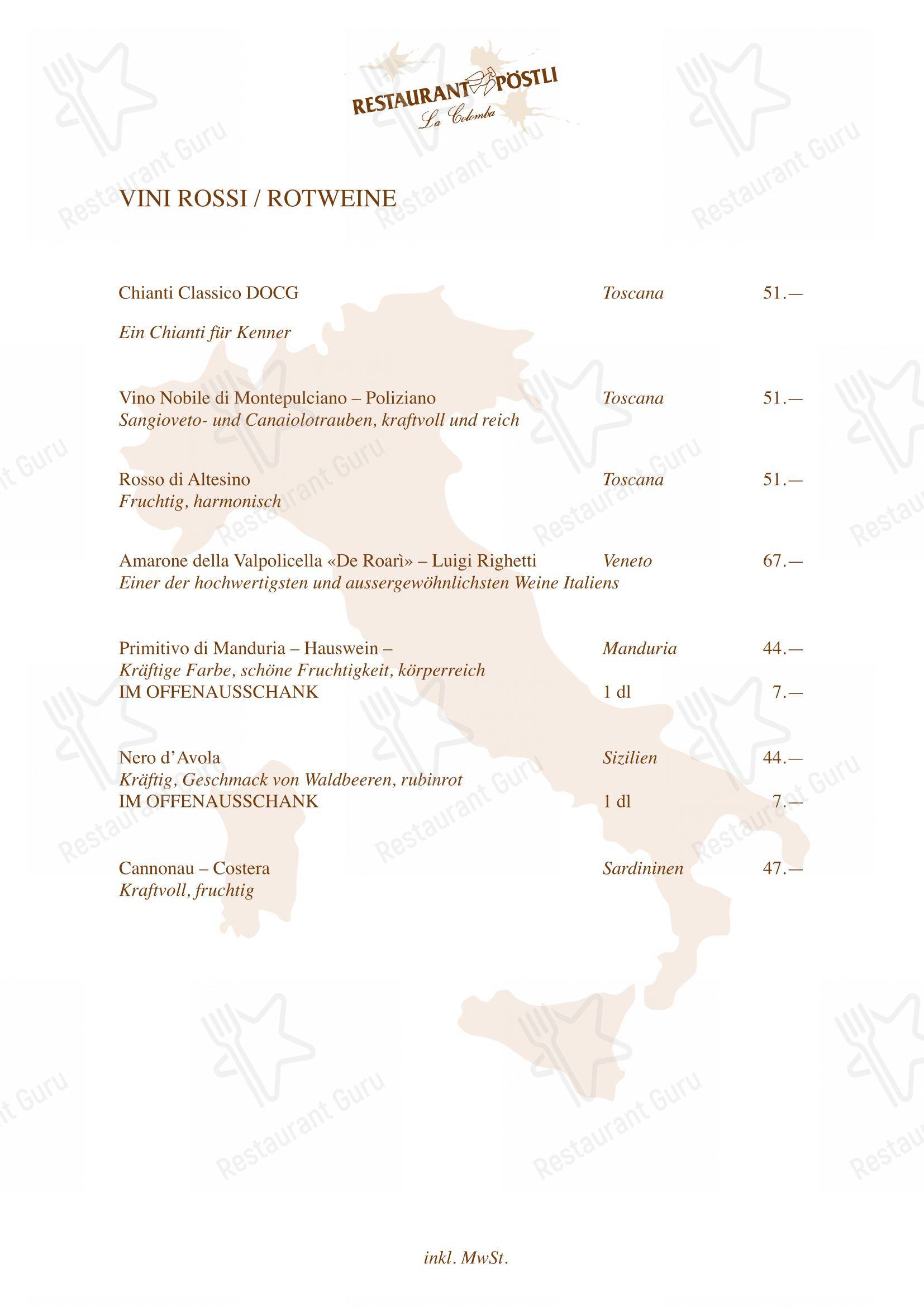 Menu di Restaurant Pöstli - 菜单
