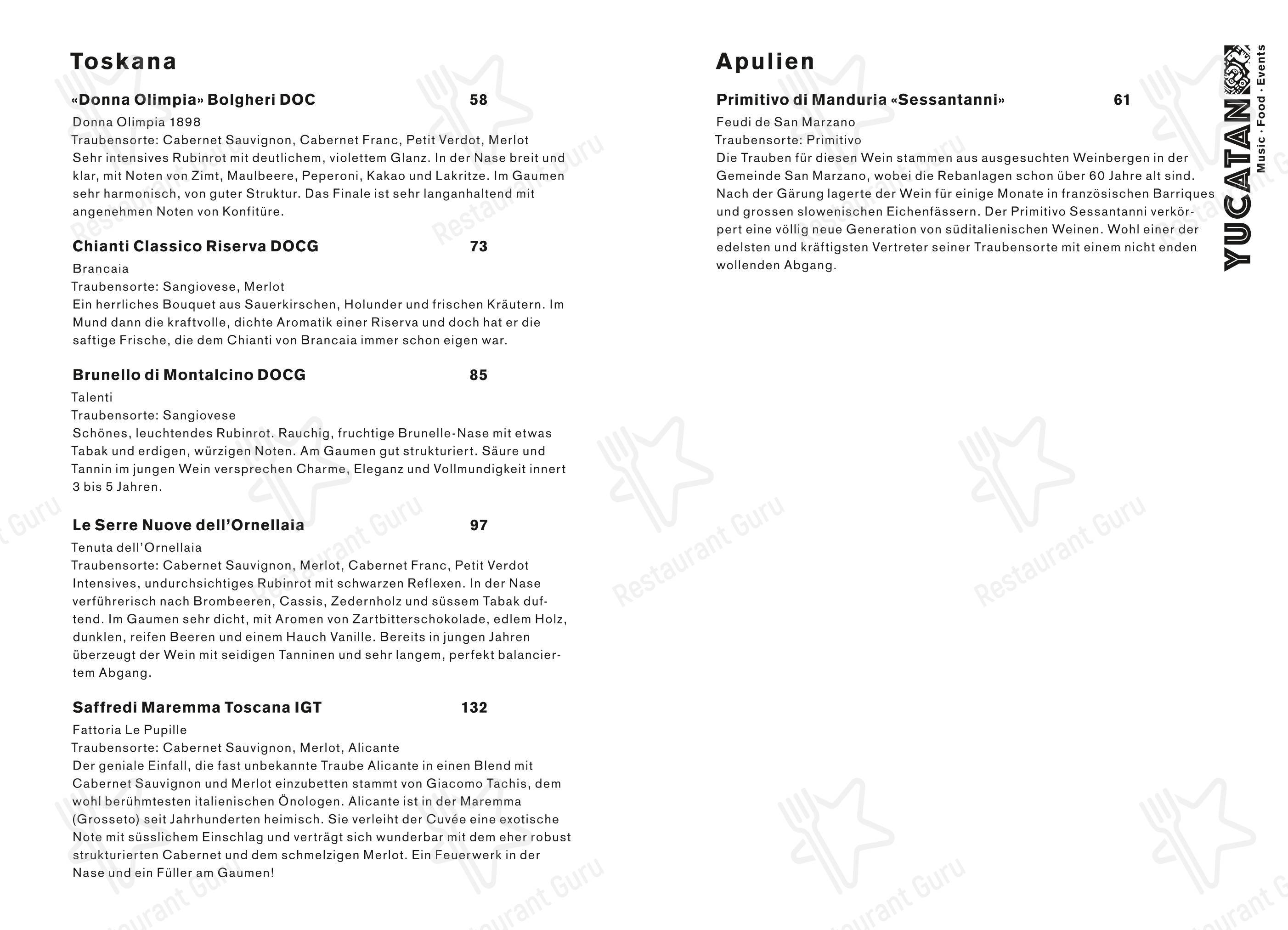 Yucatan Kitchen&Bar in Engelberg - Menu