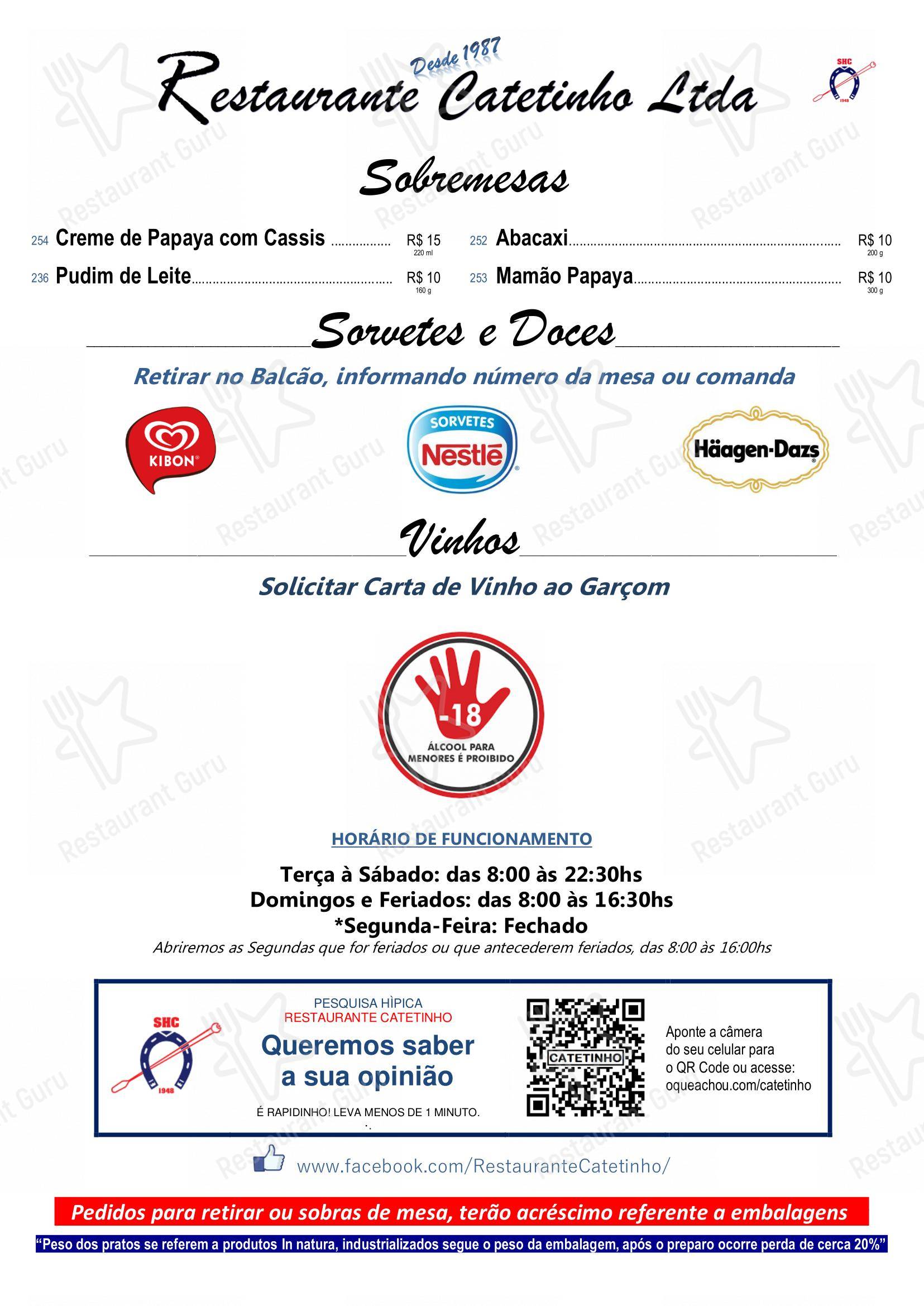 Restaurante Catetinho - Menu bar