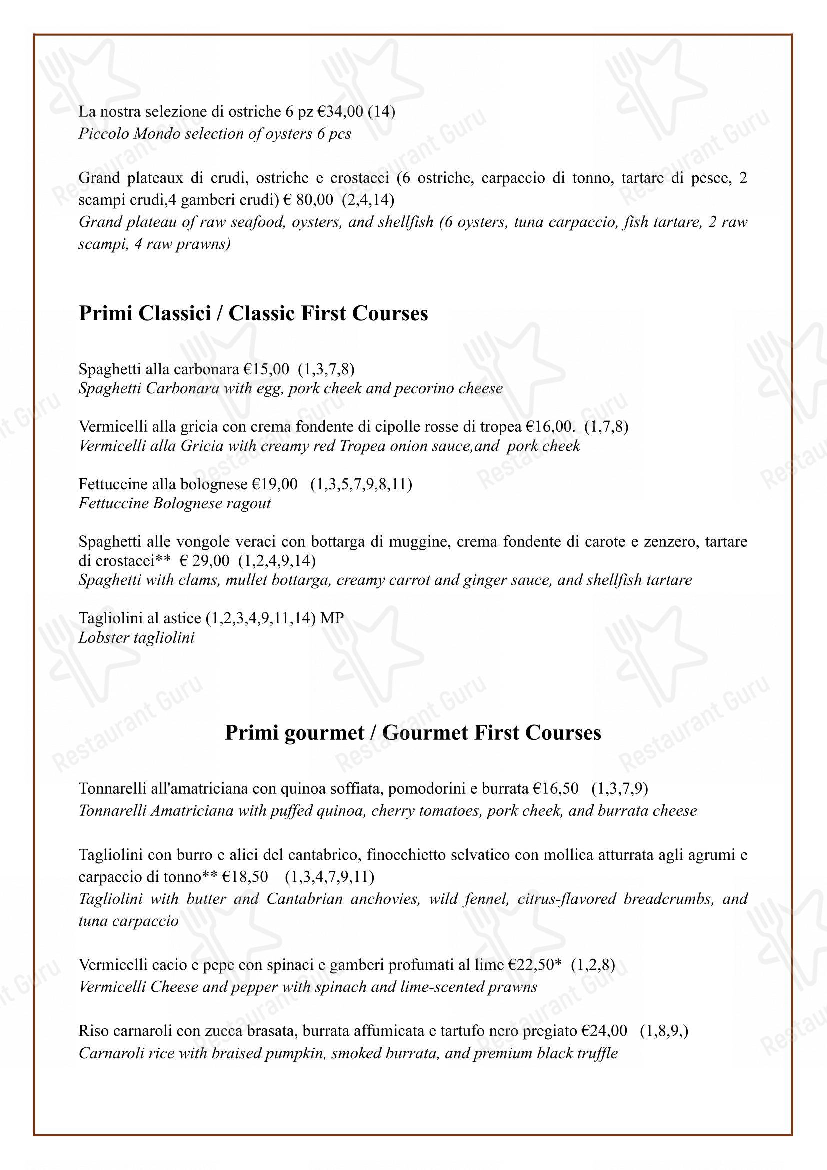 Menu per Ristorante Il Piccolo Mondo ristorante