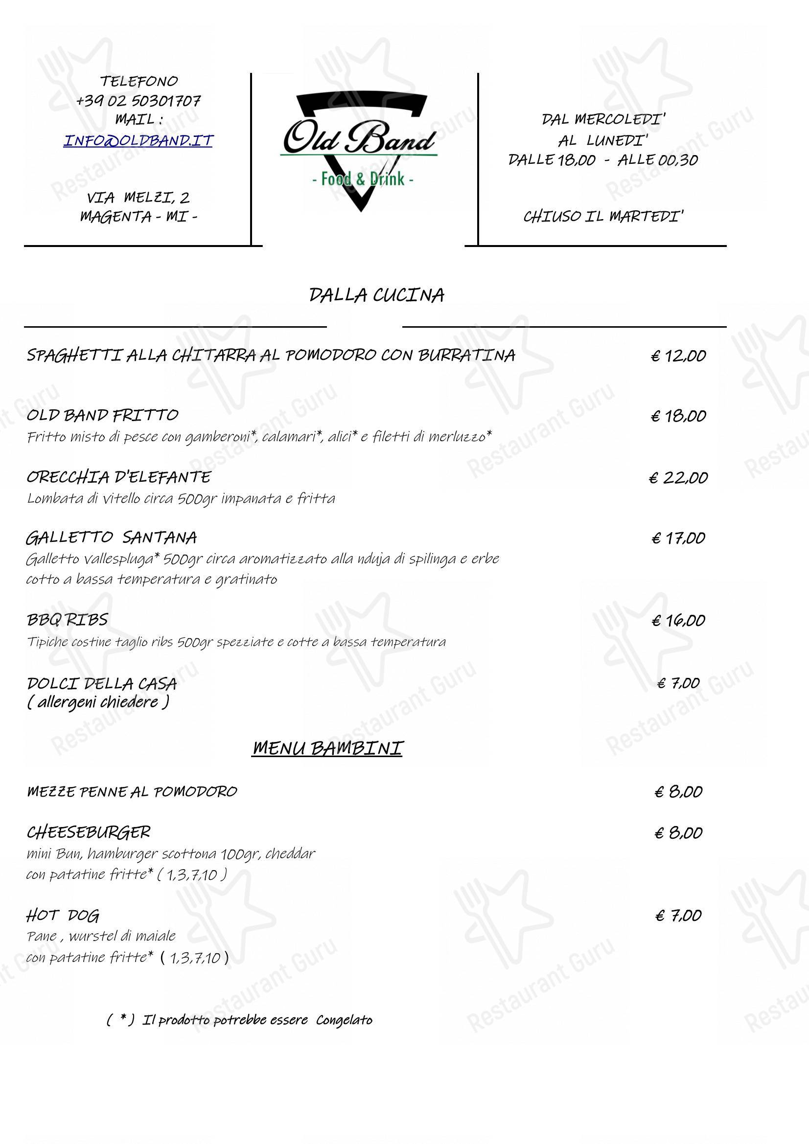 Menu per Ristorante Old Band in Magenta