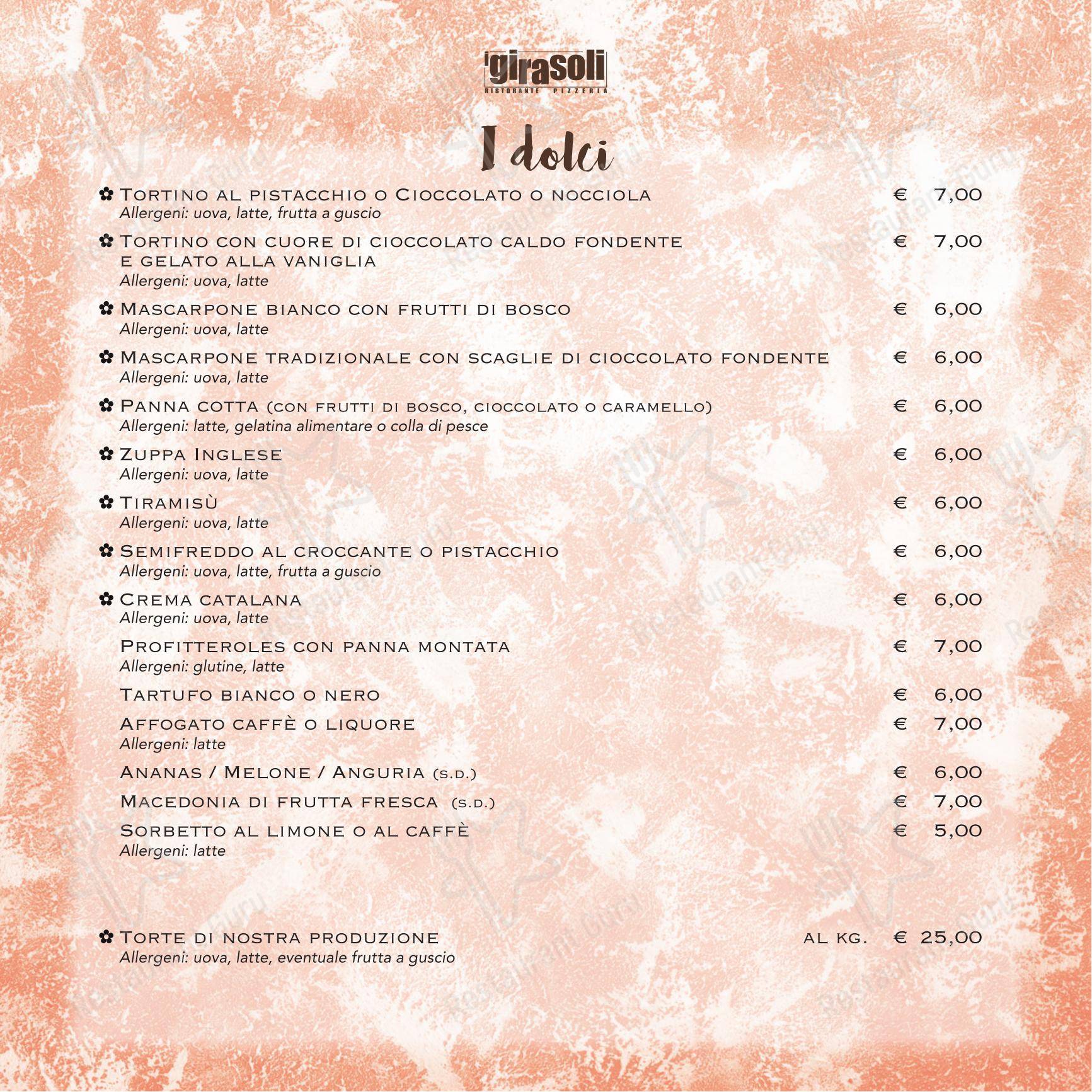 Menu di Ristorante Pizzeria I Girasoli - Крафт меню