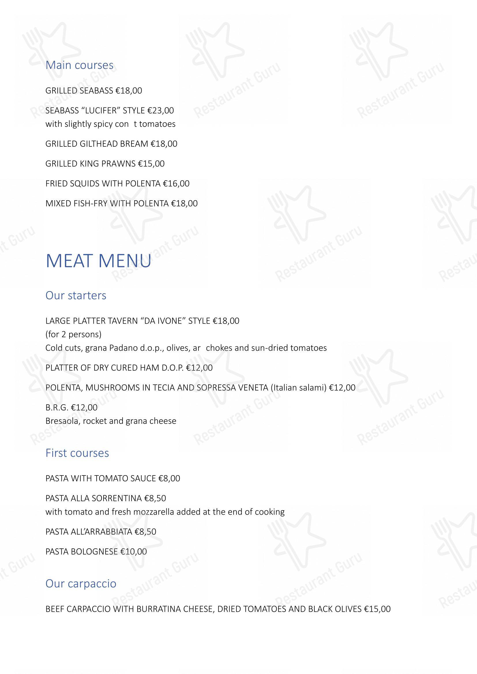 Menu di Ristorante Pizzeria Taverna Brenta “da Ivone” - 菜单