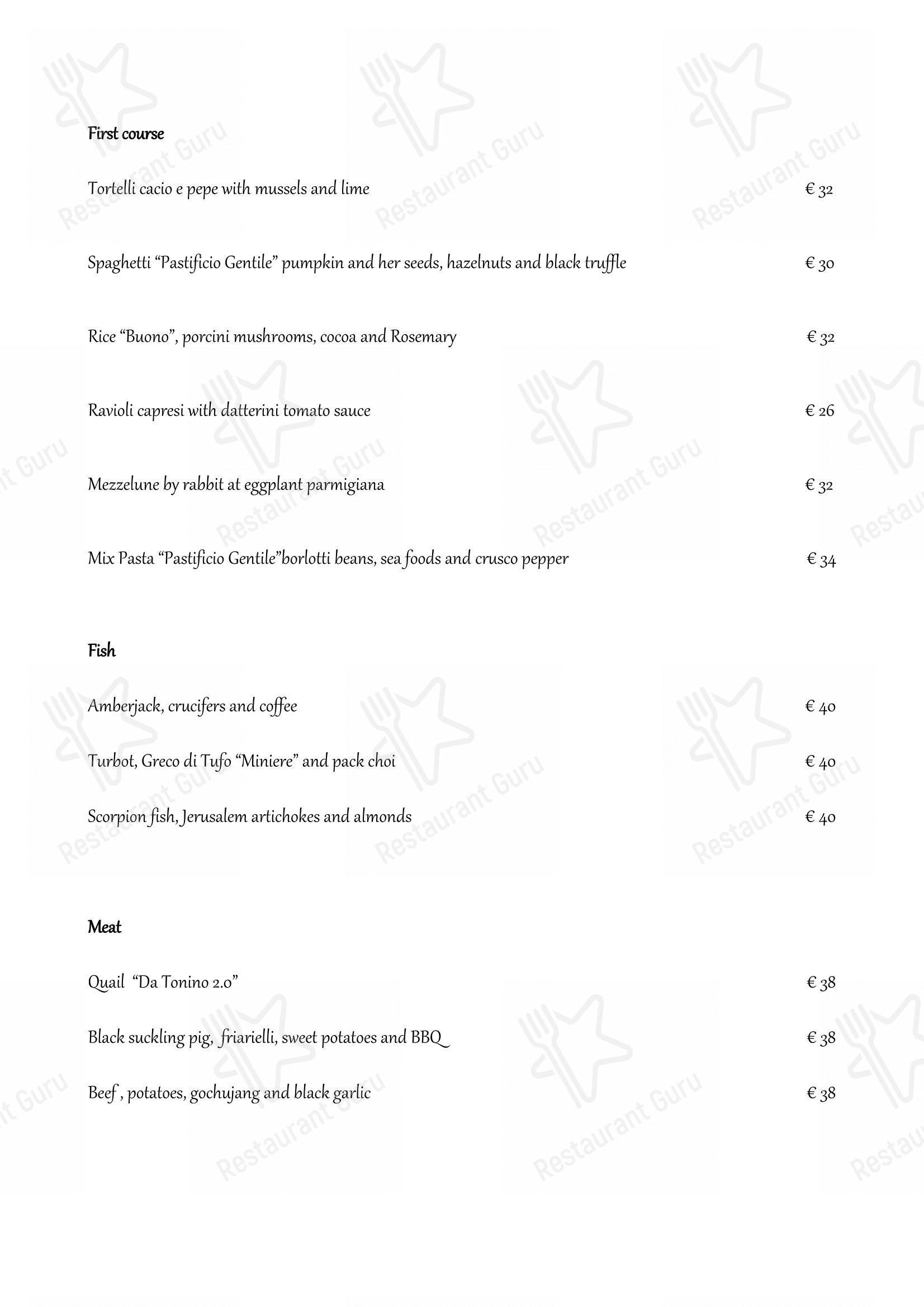 Menu per da tonino pizzeria