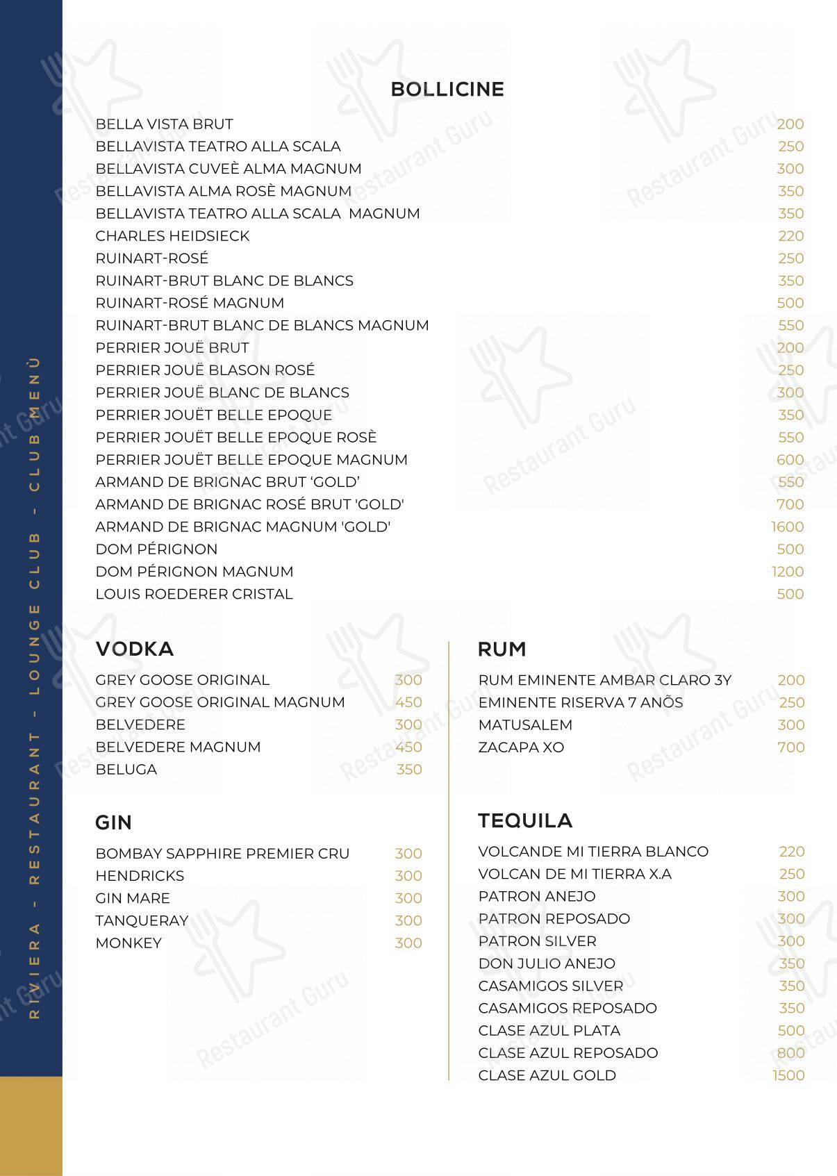 Riviera Milano Restaurant - Lounge Club in Milano - Lunch Menu