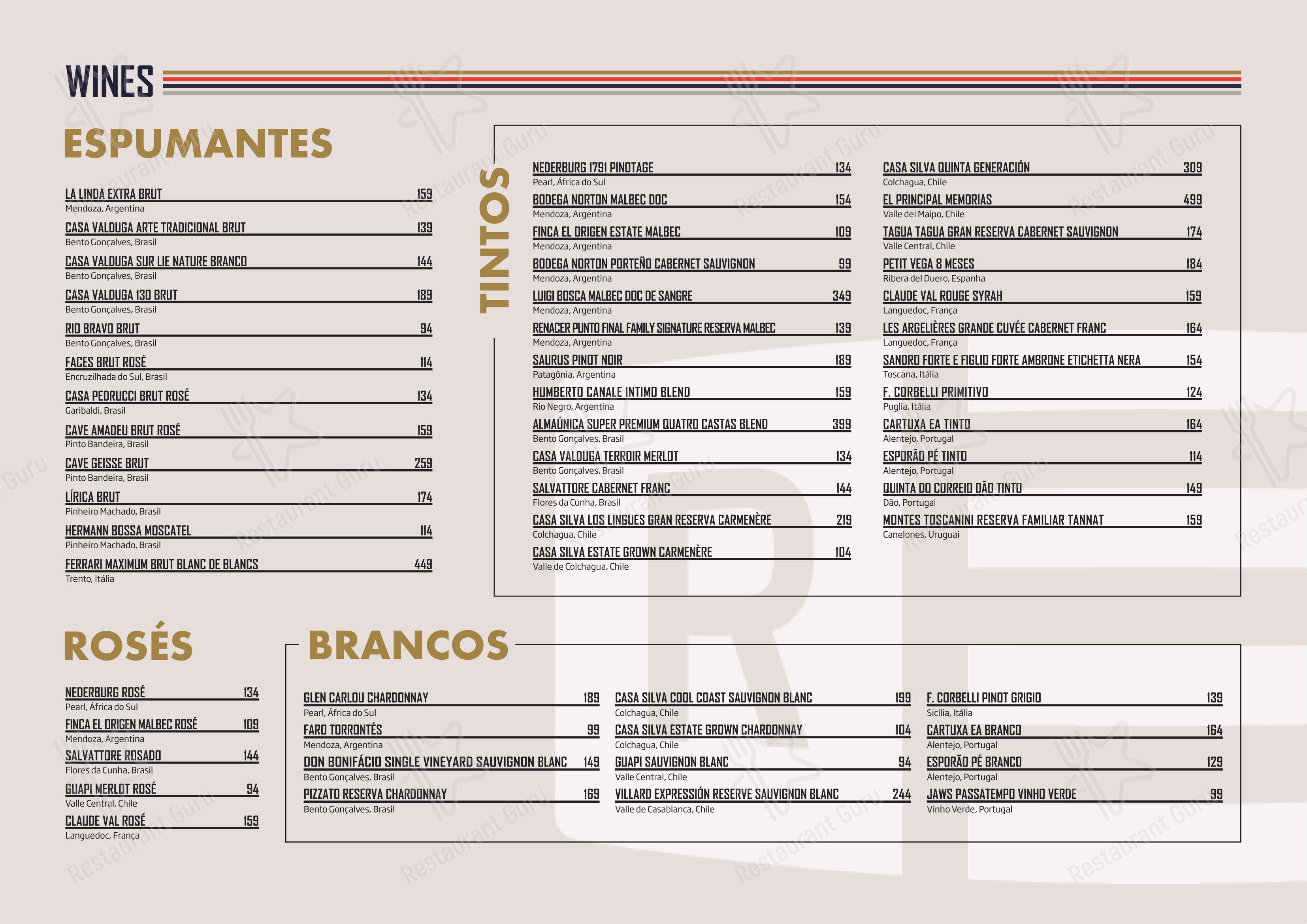 Roister menu