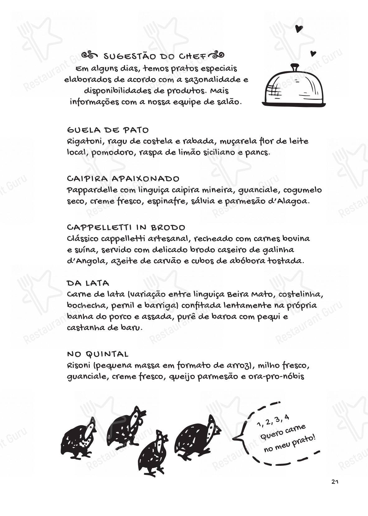 Menu bar para Tragaluz Restaurante Casa em Tiradentes