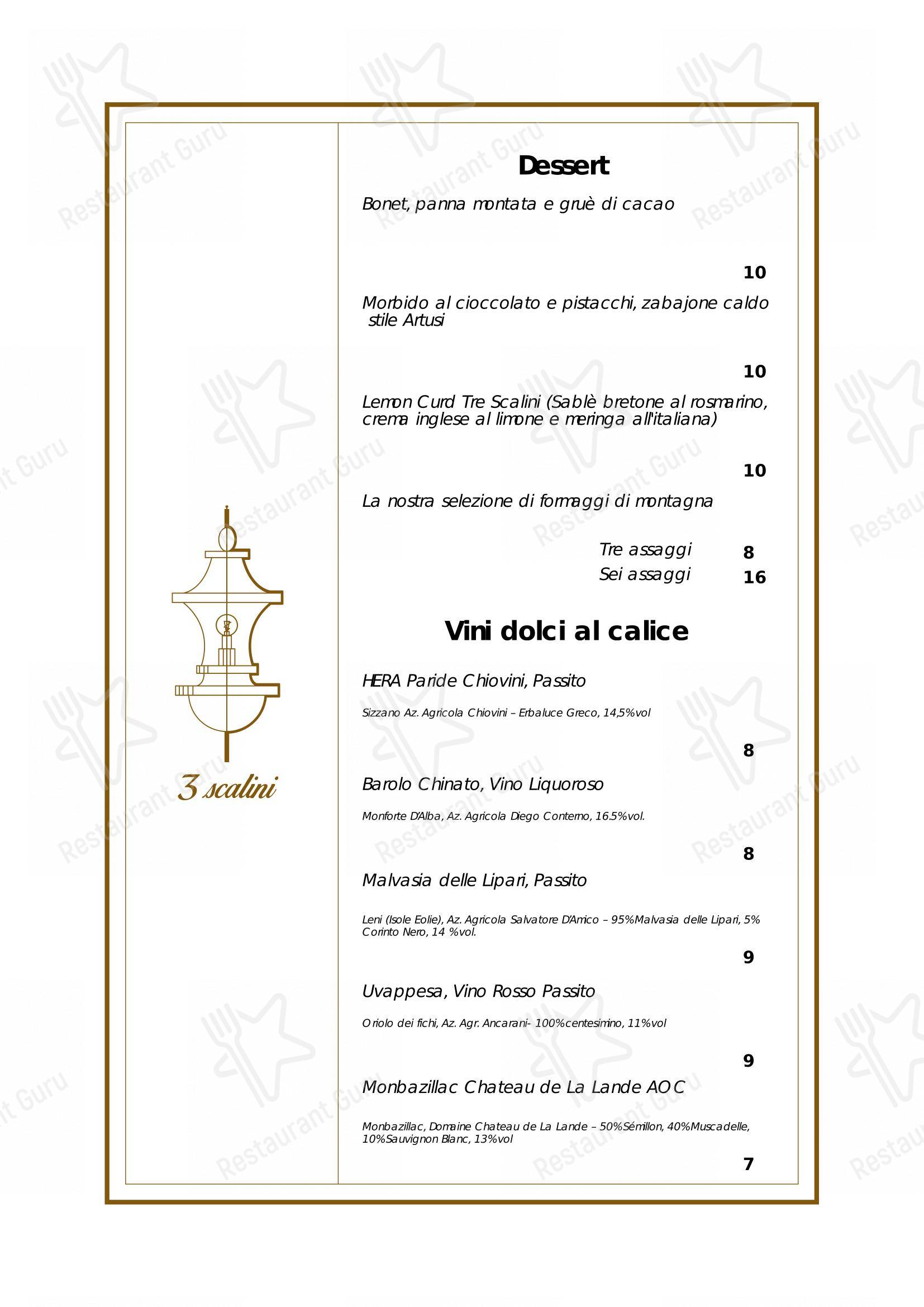 Tre Scalini ristorante italiano in Novara - 菜单