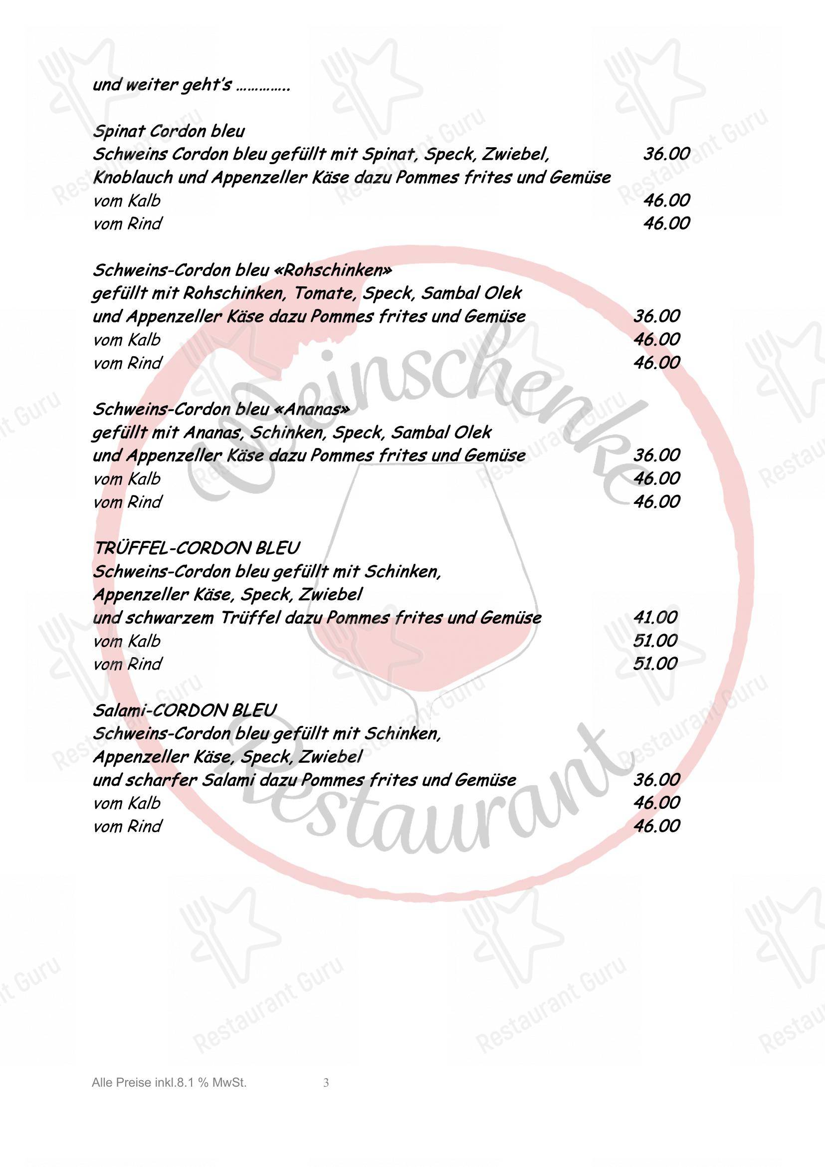 Menu per Weinschenke in Gossau