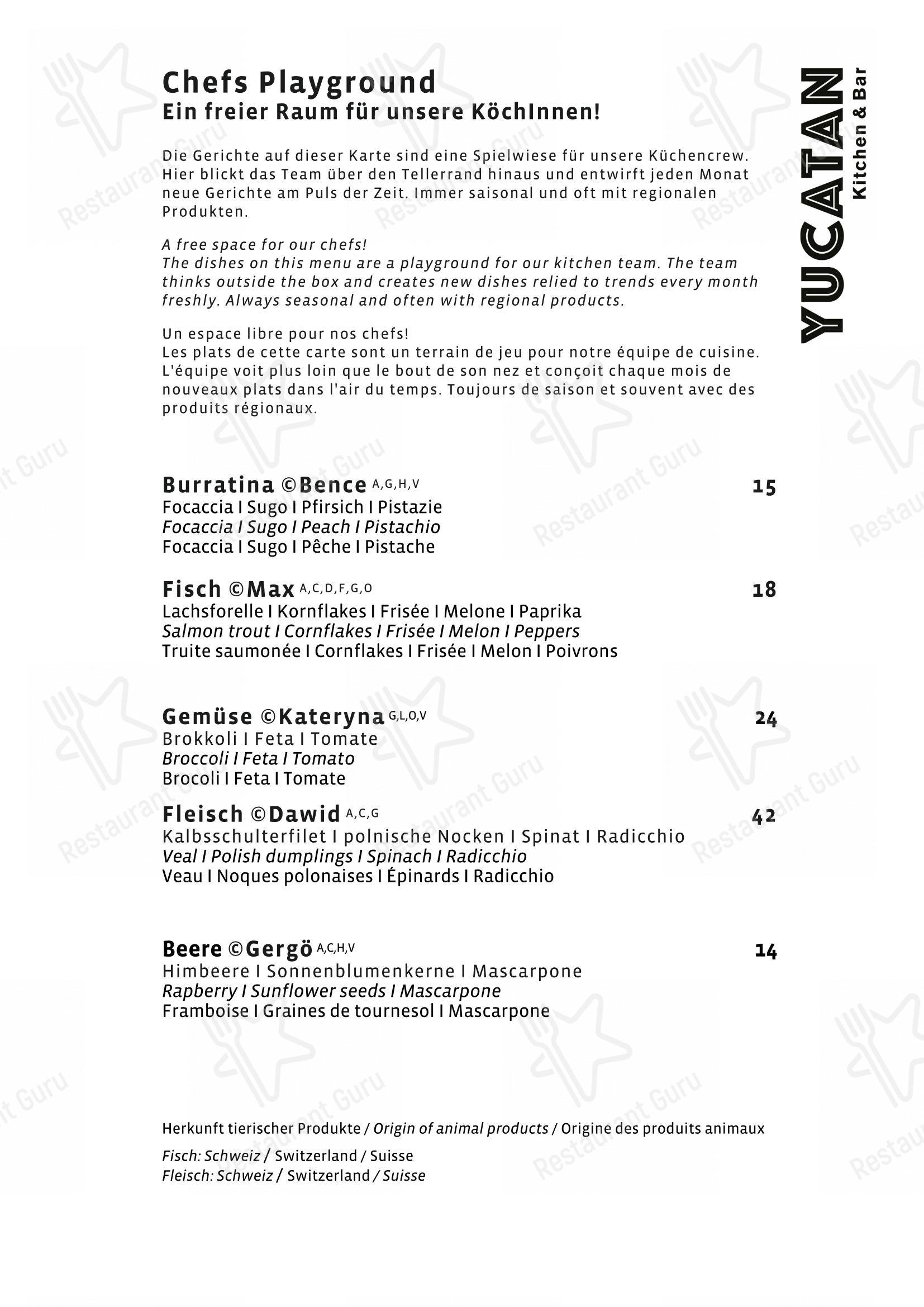Dinner Menu per Yucatan Kitchen&Bar pub & bar