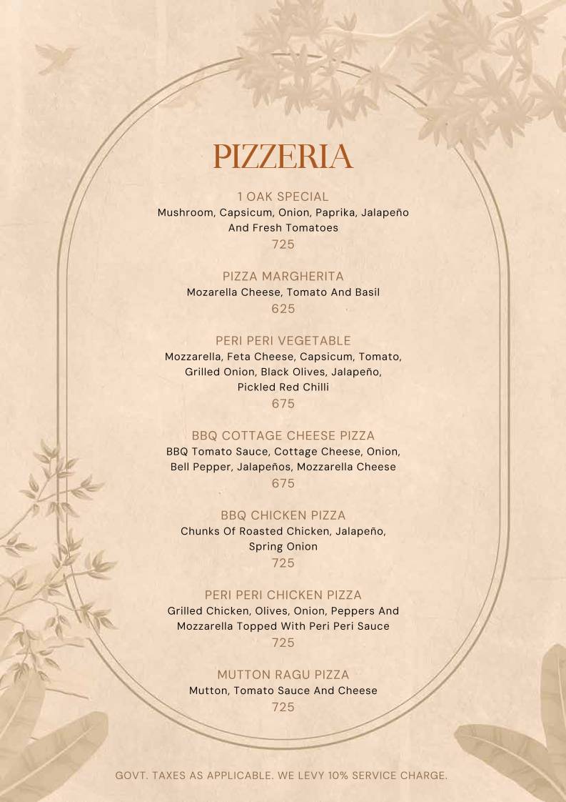 1 Oak menu
