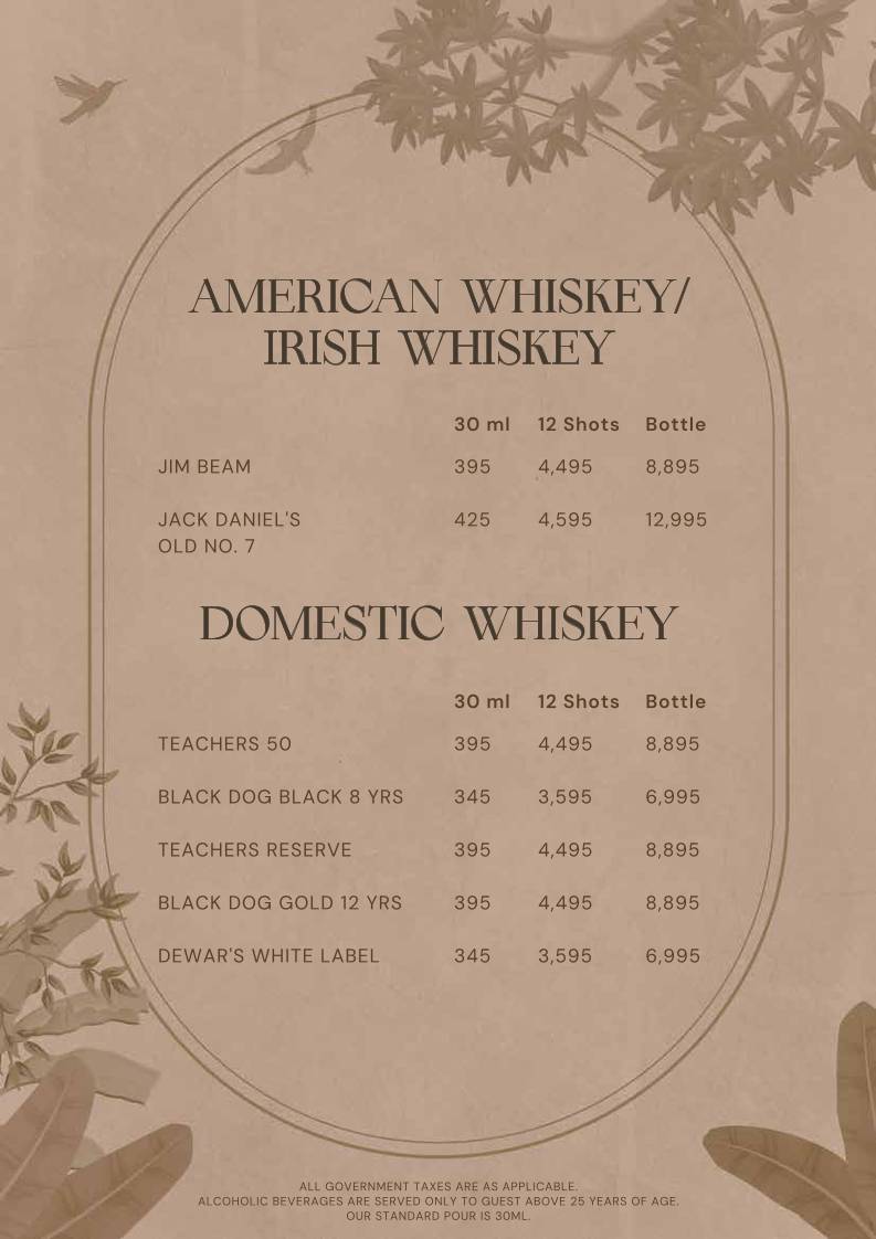 1 Oak menu
