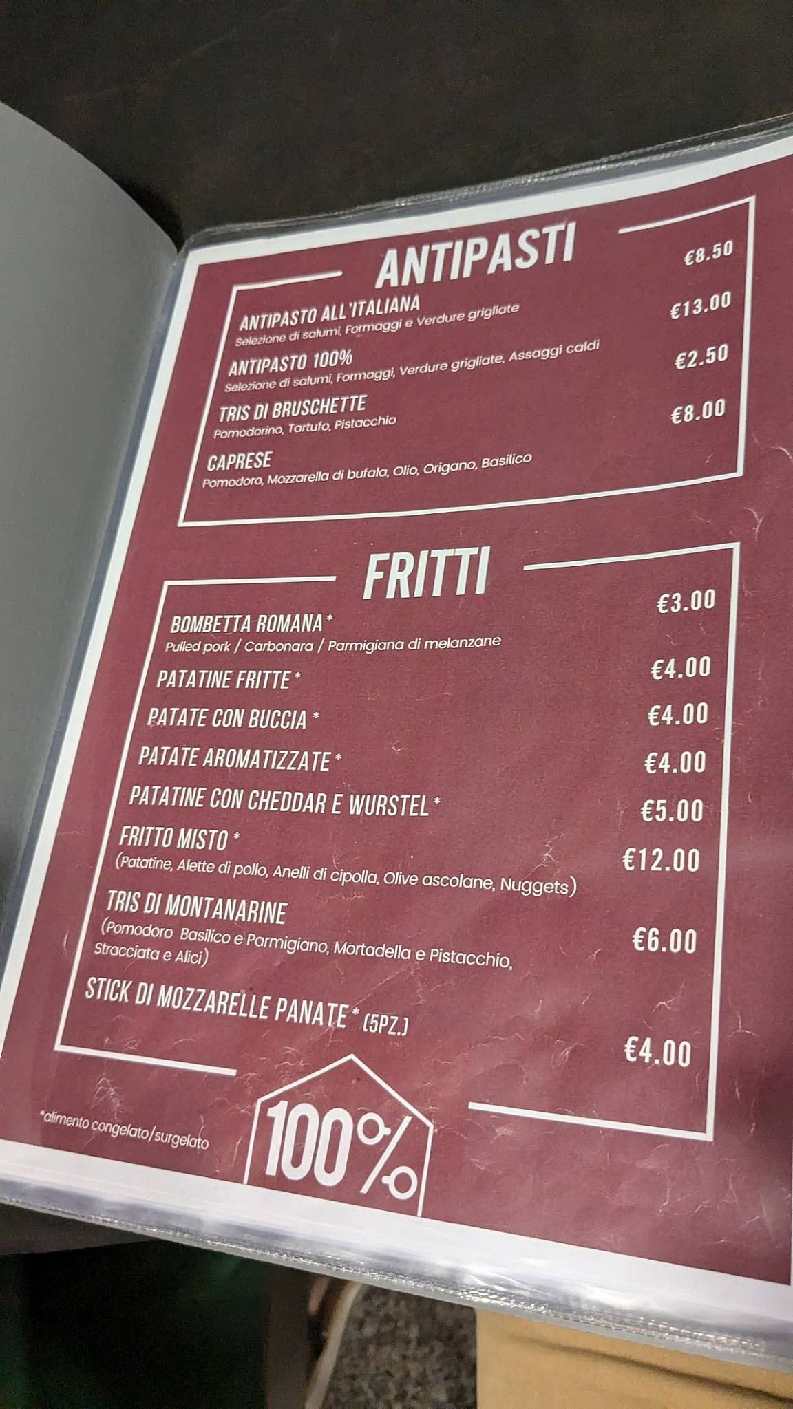 Menu di 100% Ristorante Pizzeria 