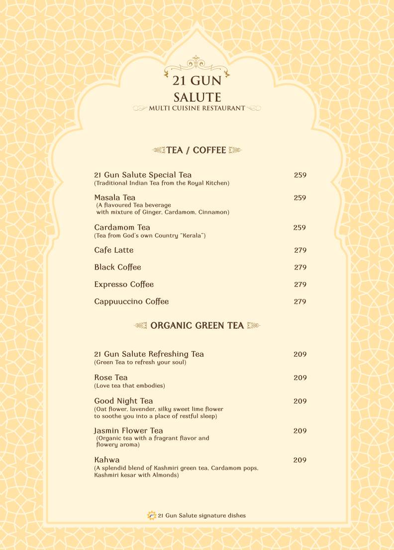 21 Gun Salute Restaurant Theme Based Family Restaurant menu