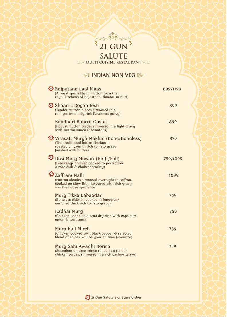 21 Gun Salute Restaurant Theme Based Family Restaurant menu