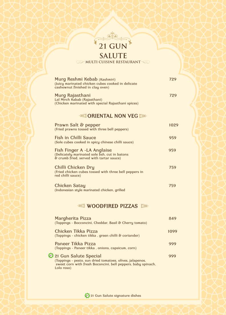 21 Gun Salute Restaurant Theme Based Family Restaurant menu