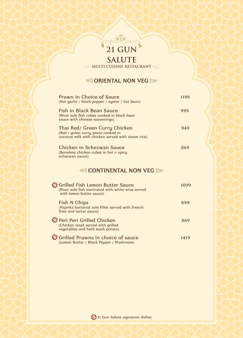 21 Gun Salute Restaurant Theme Based Family Restaurant menu