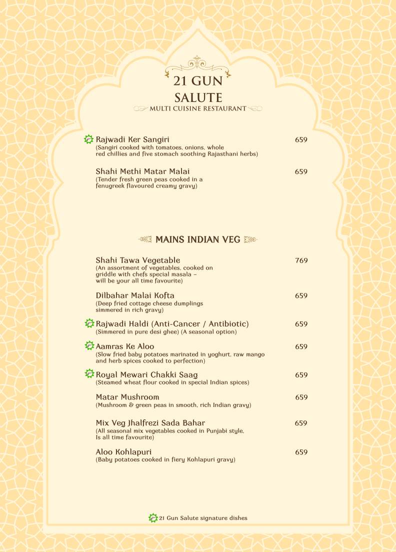 21 Gun Salute Restaurant Theme Based Family Restaurant menu
