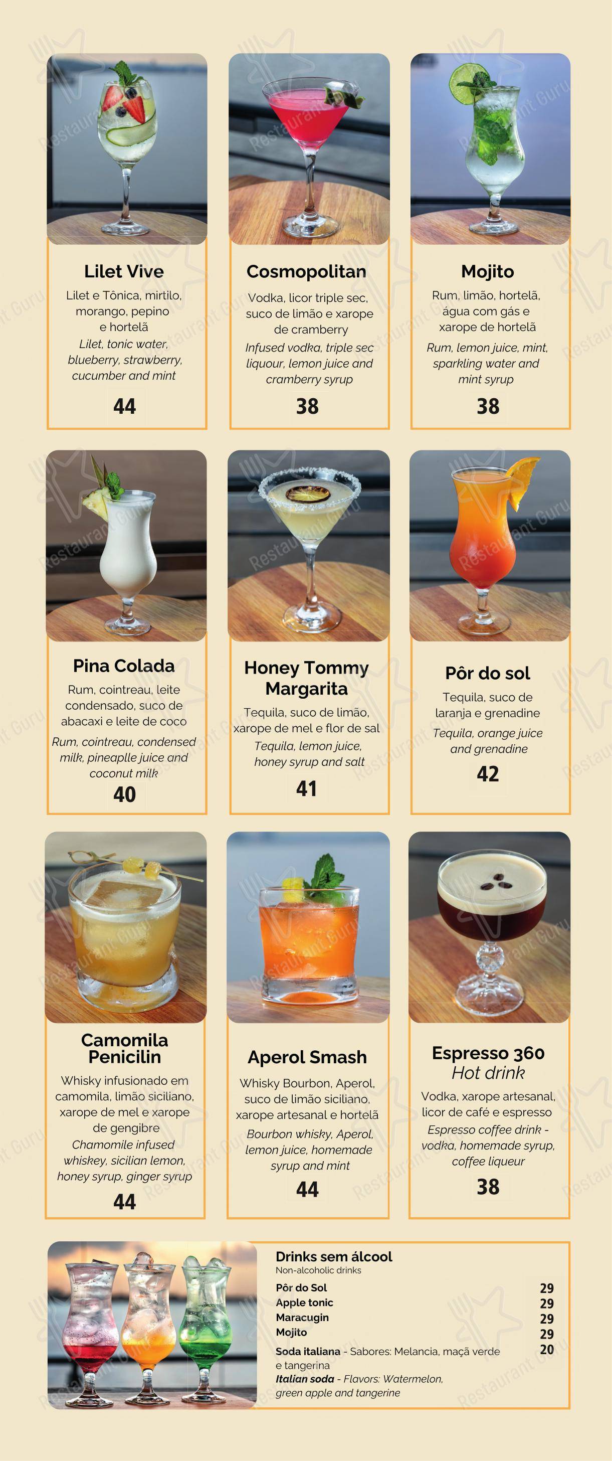 Menu para 360 POA Gastrobar restaurante