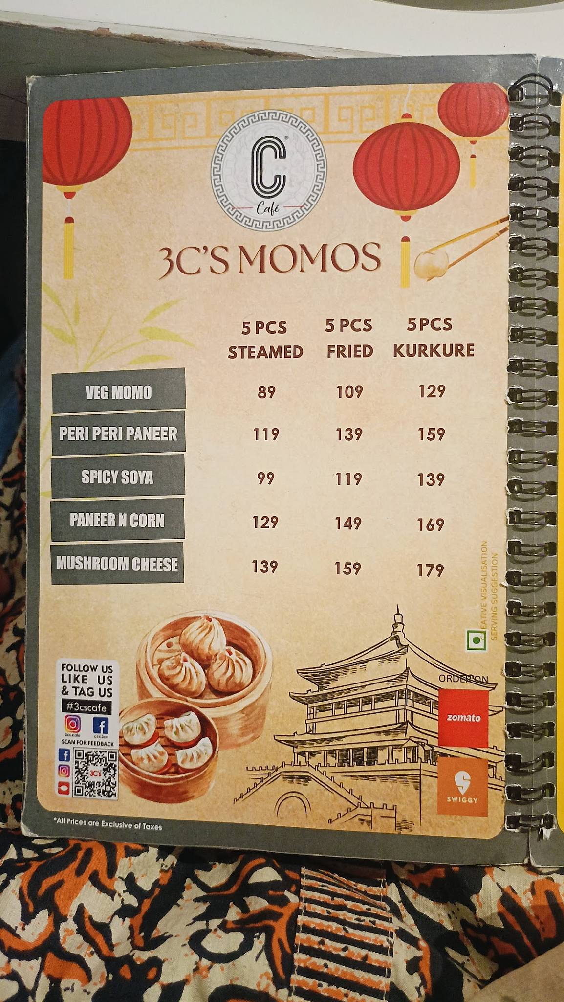 3C's Cafe (Chai Coffee Cafe) menu