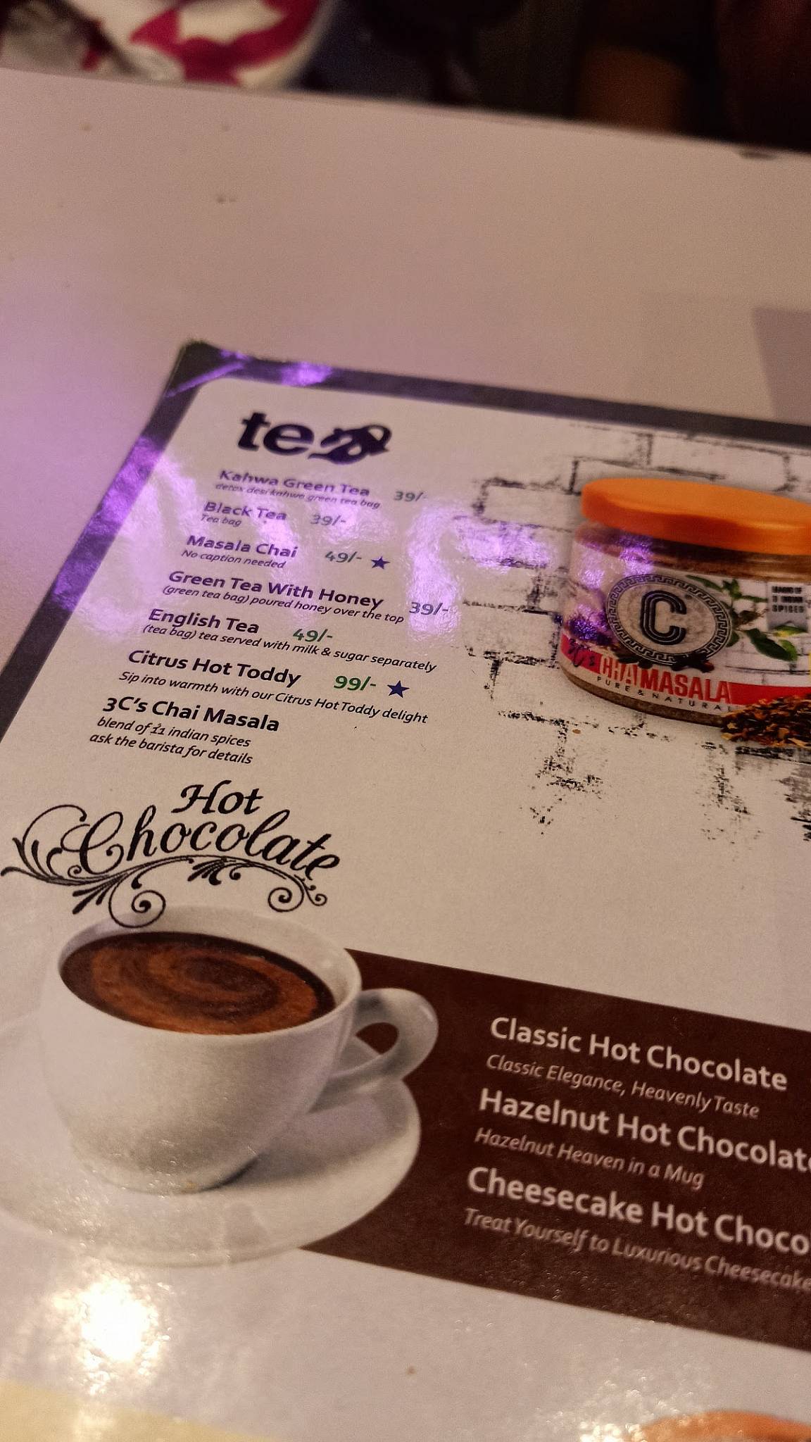 3C's Cafe (Chai Coffee Cafe) menu