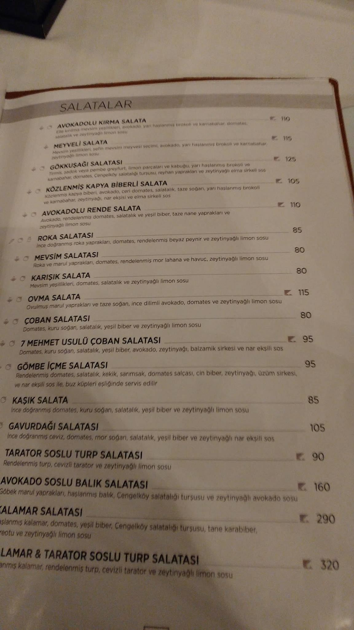 Menu at 7 Mehmet, Antalya, Meltem Mahallesi