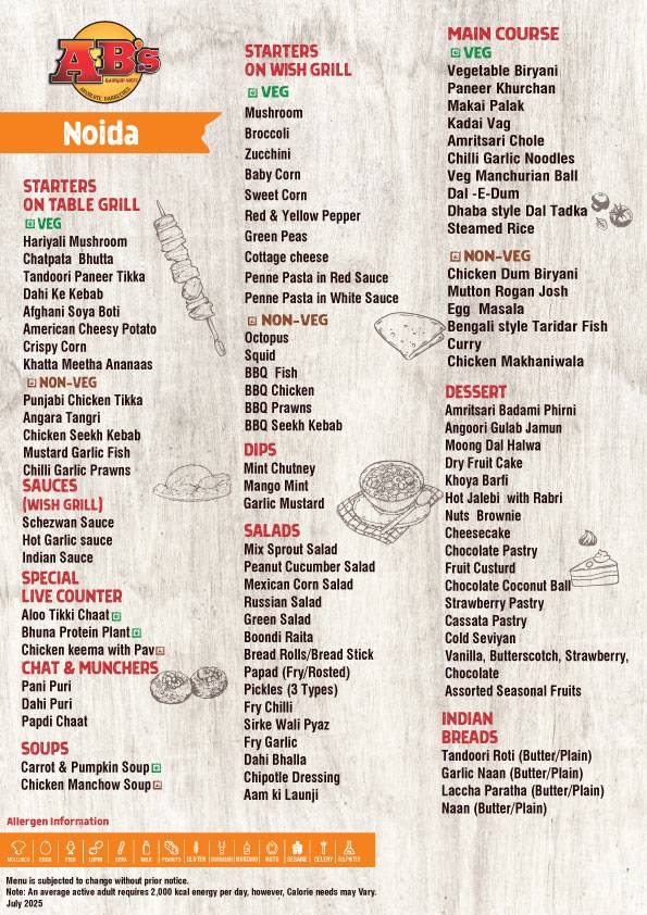 AB's - Absolute Barbecues Gautambudh Nagar, Noida menu