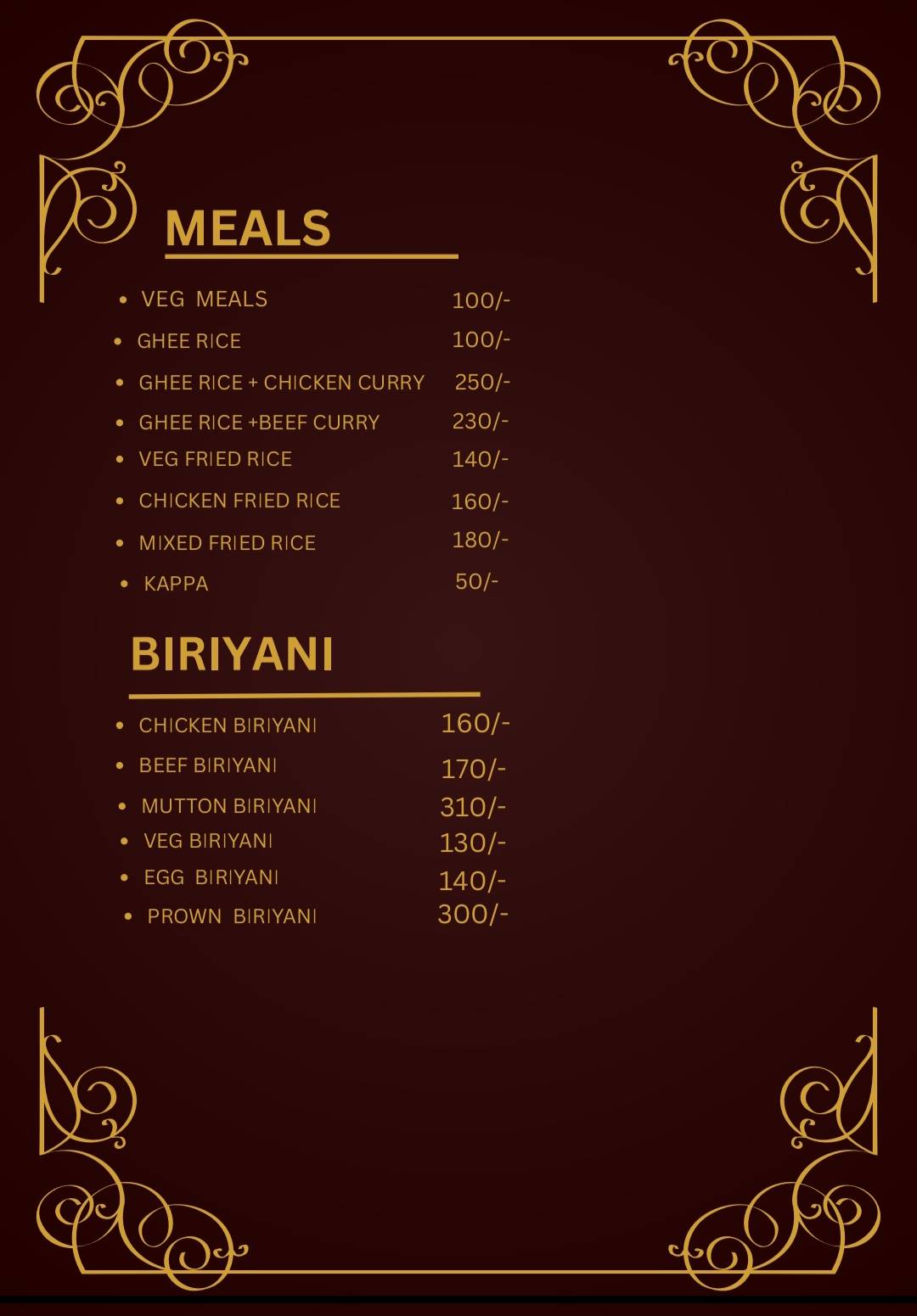 ANNAM RESTAURANT menu