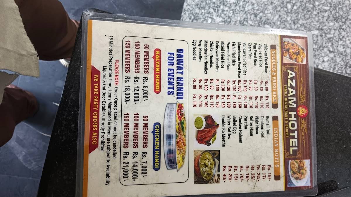 AZAM HOTEL menu