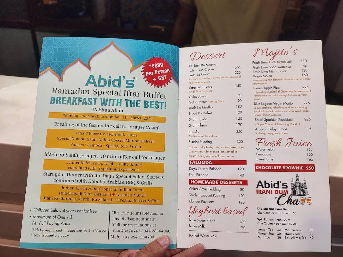 Abid's Chetpet menu