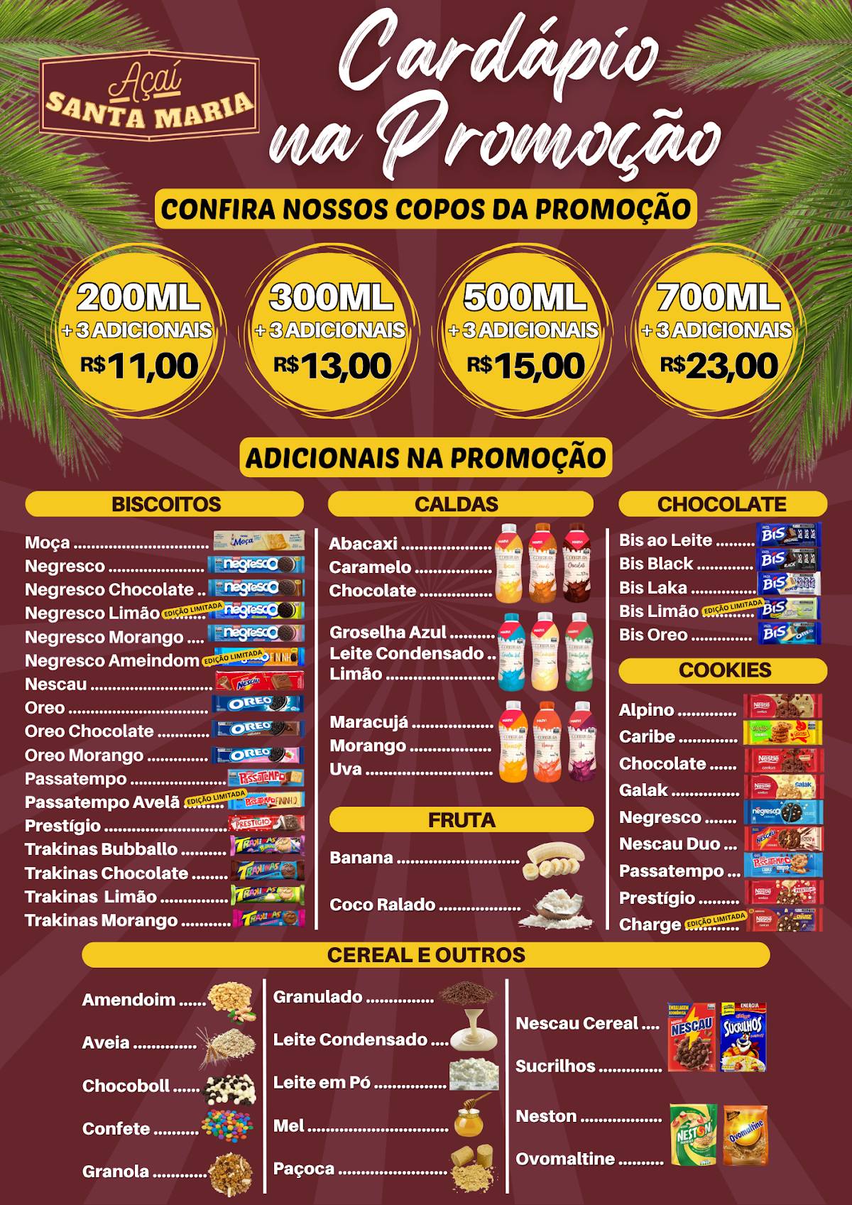 Açaí Santa Maria cardápio