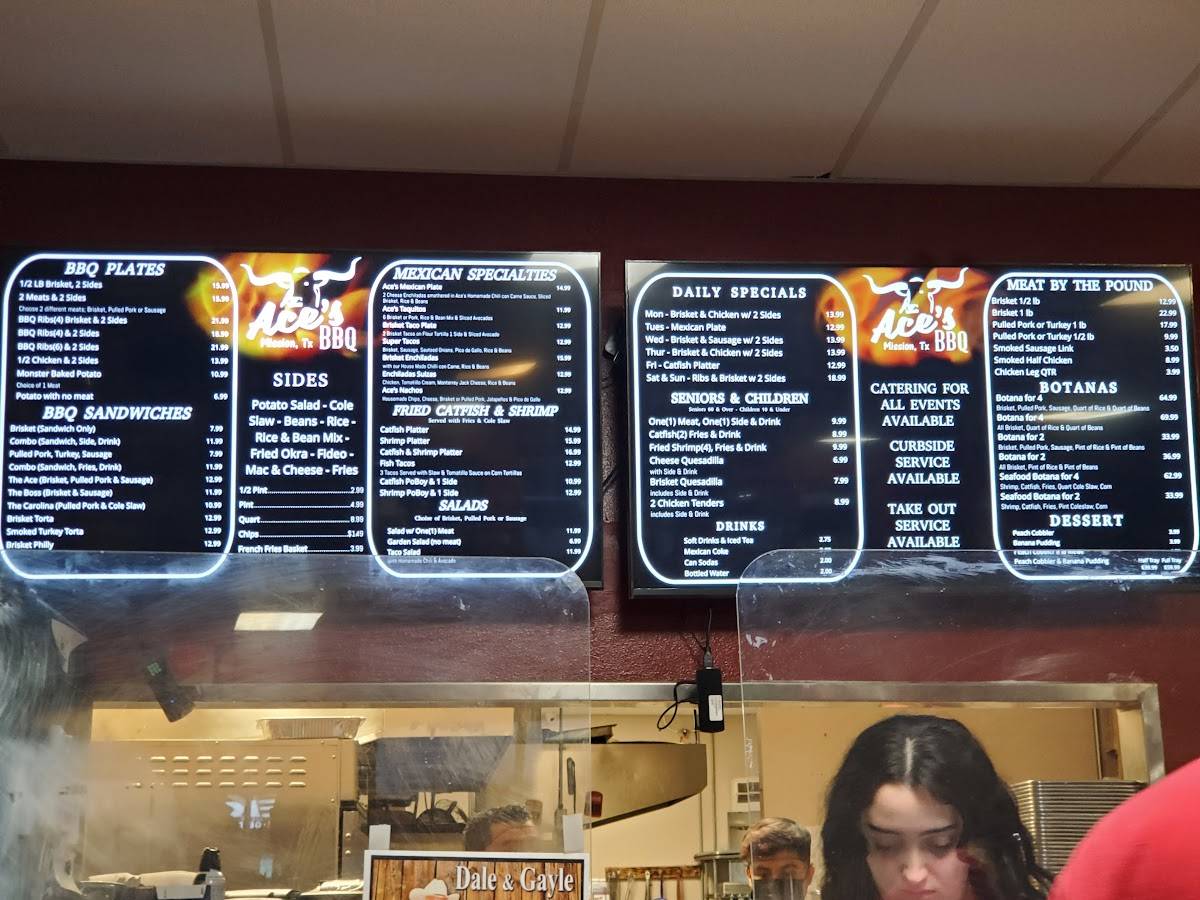 Menu at Ace's BBQ, Mission