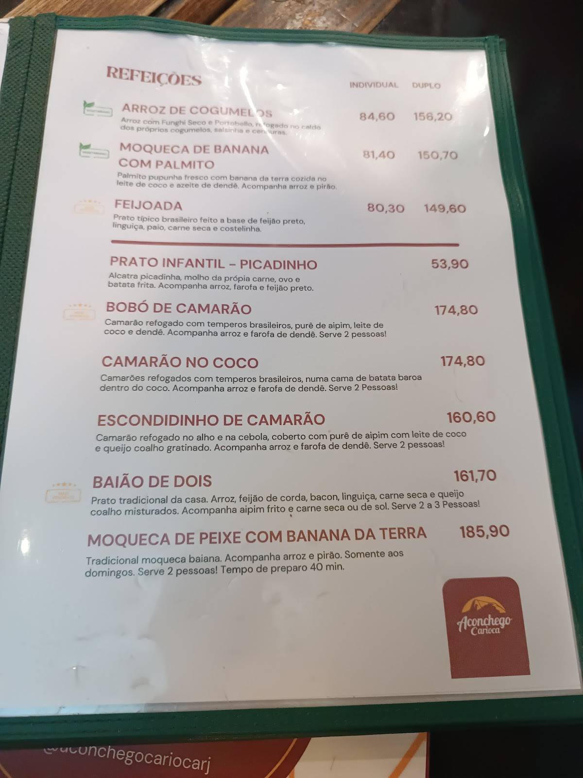Aconchego Carioca cardápio