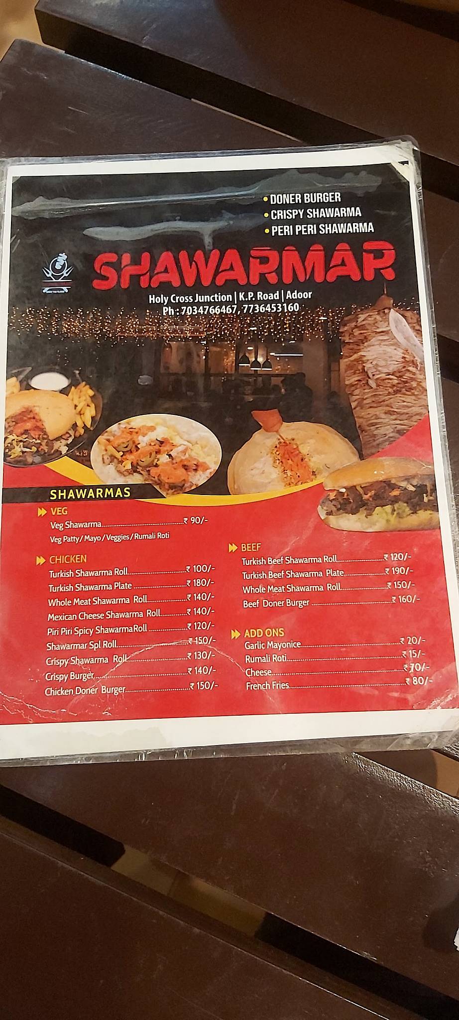 Shawarmar menu