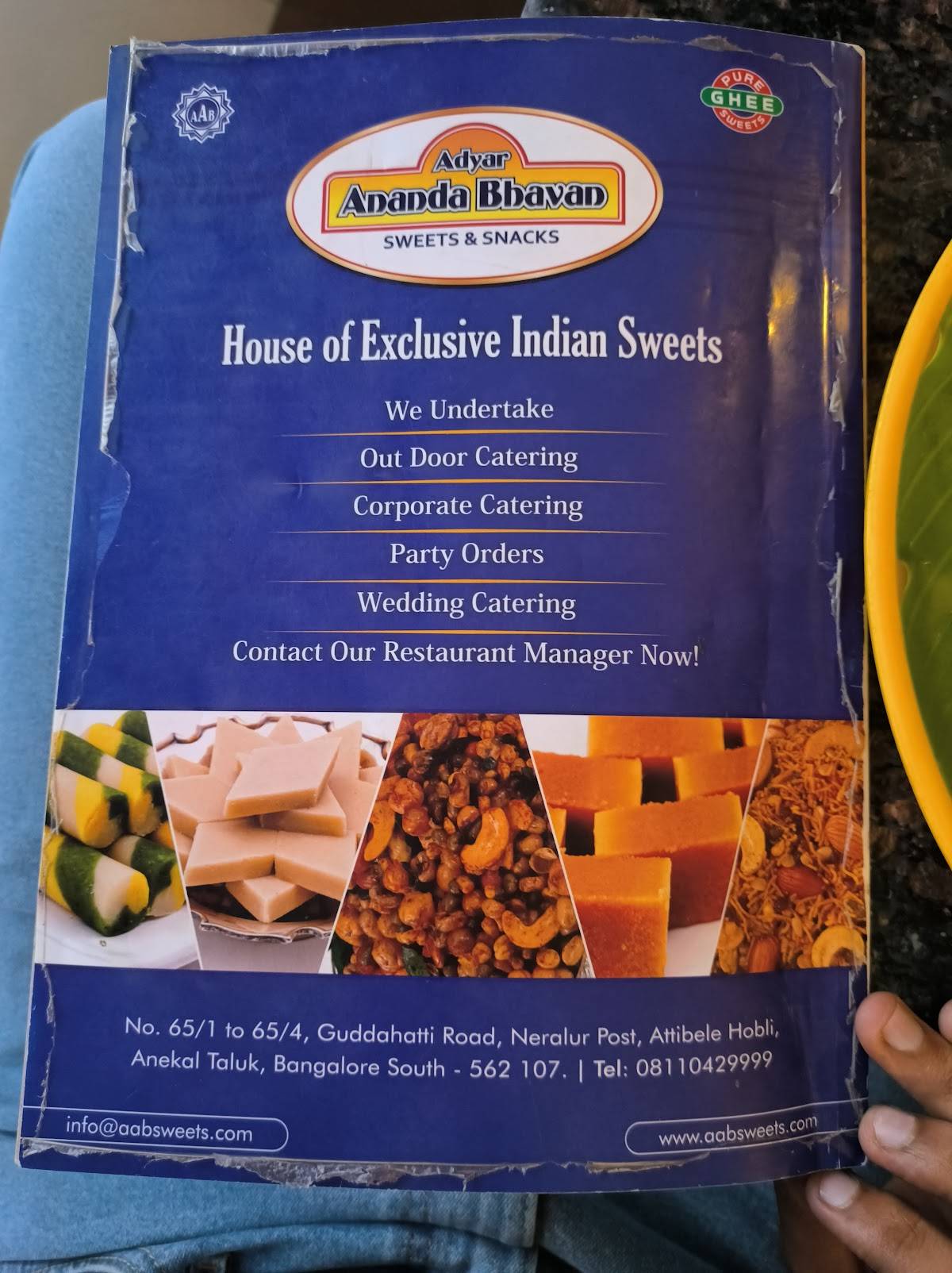 Adyar Ananda Bhavan - A2B menu